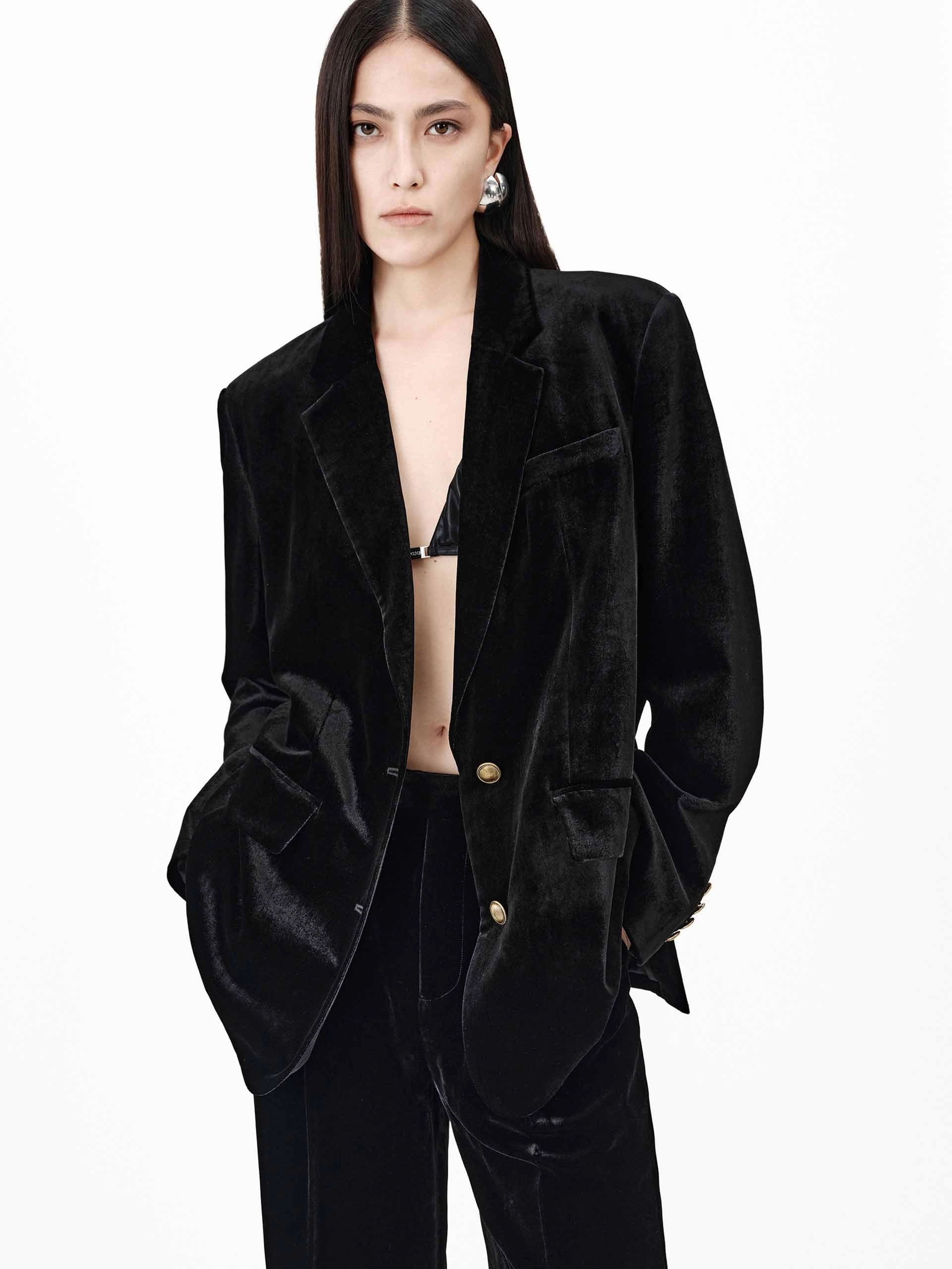 Metallic Button Velvet Blazer Reflective Safety Trim Sporty Fit