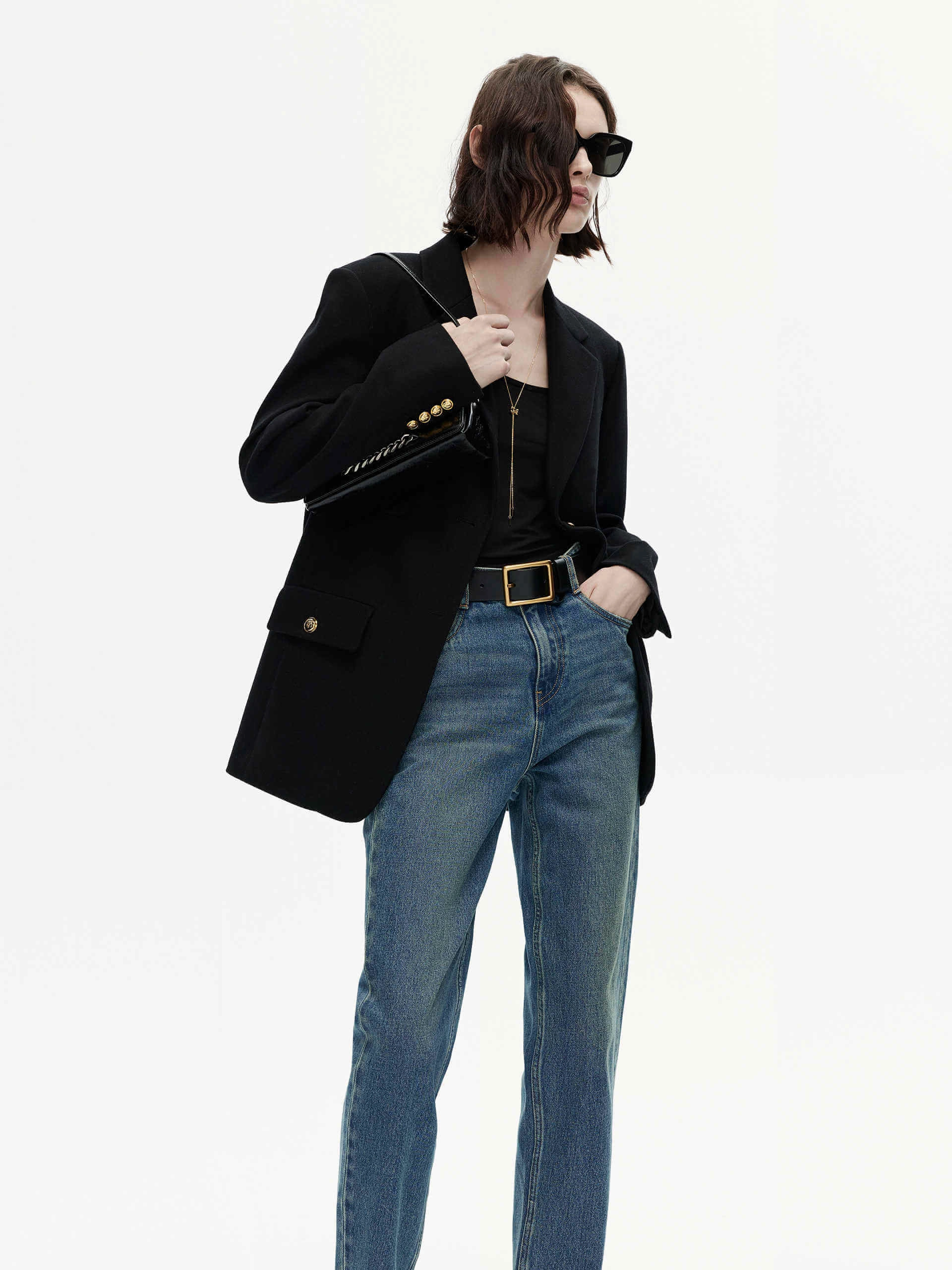 Metallic Button Wool Blazer Strong Stitches Street Comfort Fit