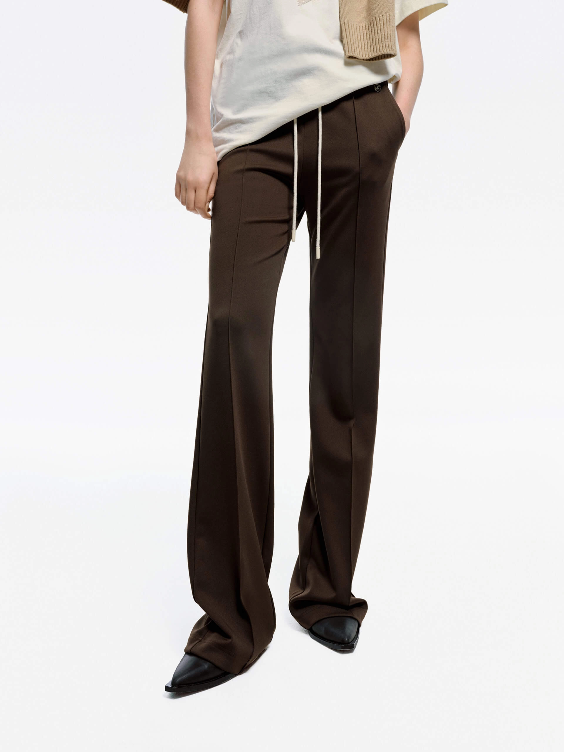 Drawstring Waist Draped Pants Versatile Layering