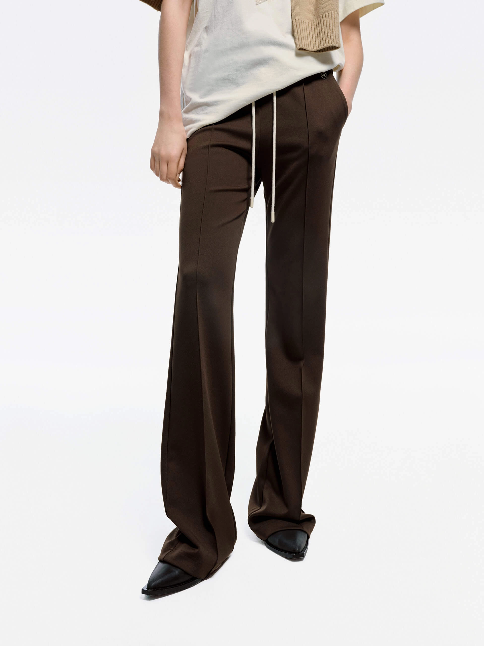 Lightweight Fabric Drawstring Waist Draped Pants