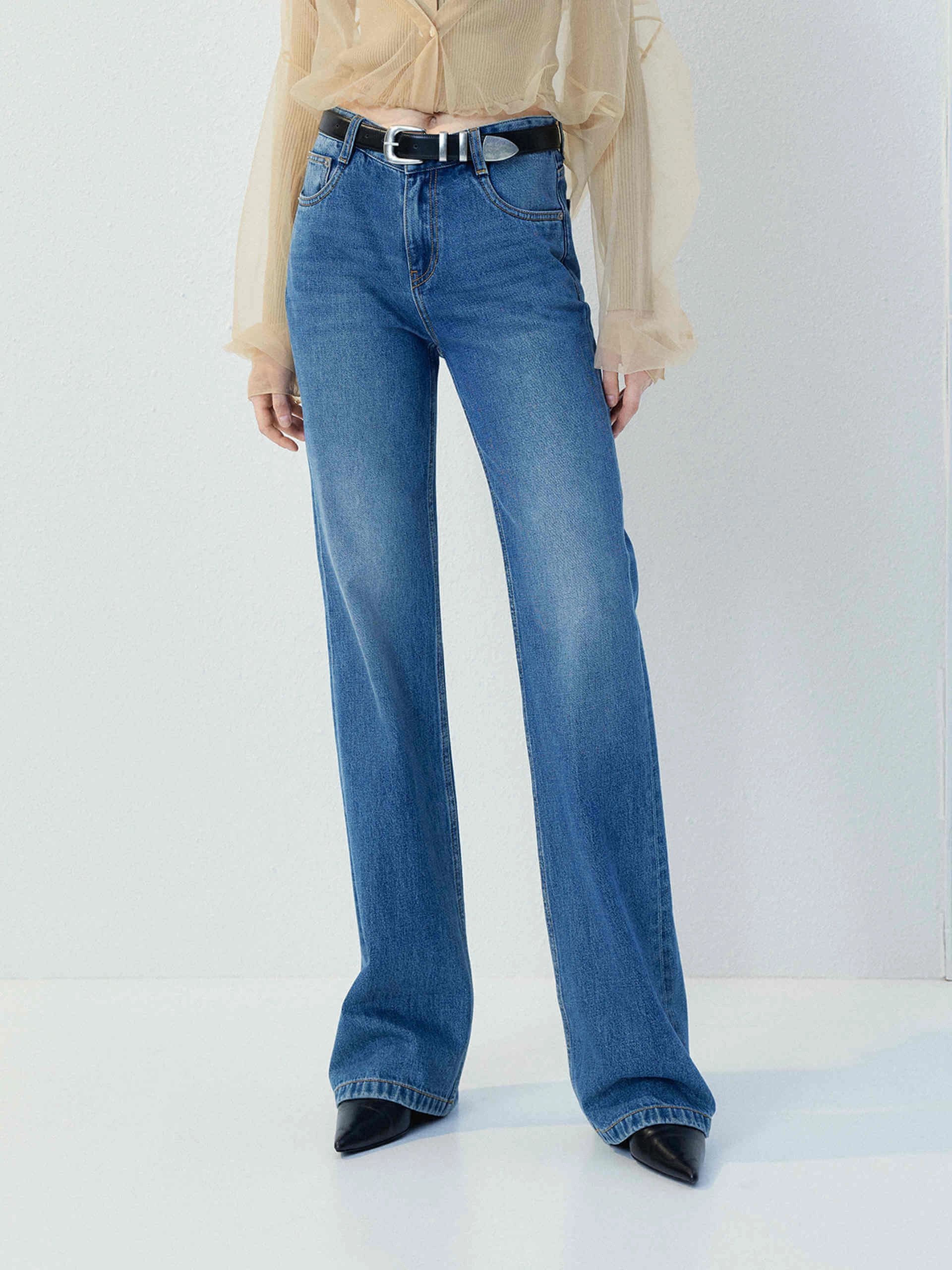 Mid Waist Full Length Jeans Simple Match