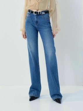 Mid Waist Full Length Jeans Natural Look Modern Outfit