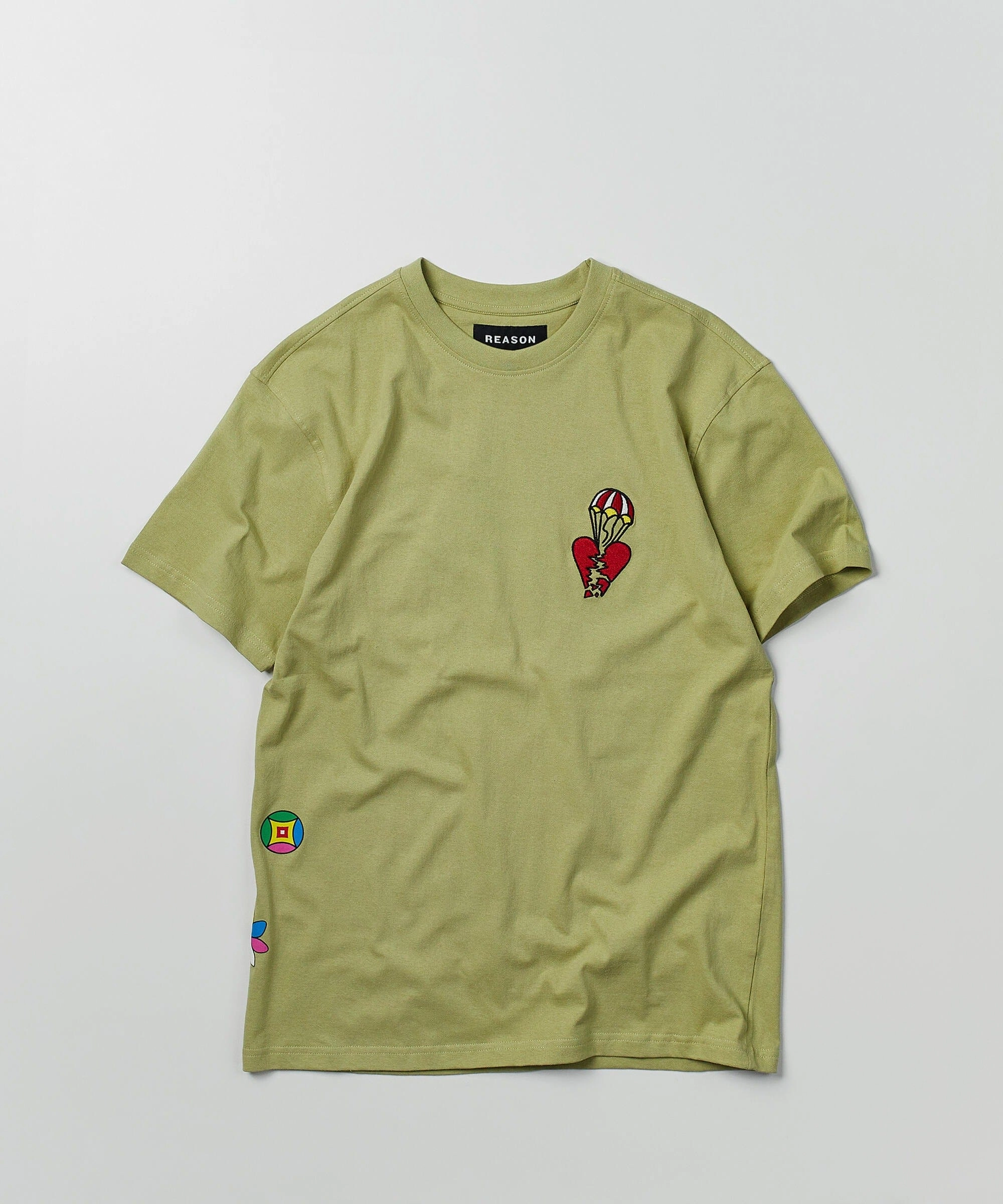 Buttonless Closure Heart Broken Short Sleeve Tee - Olive Green