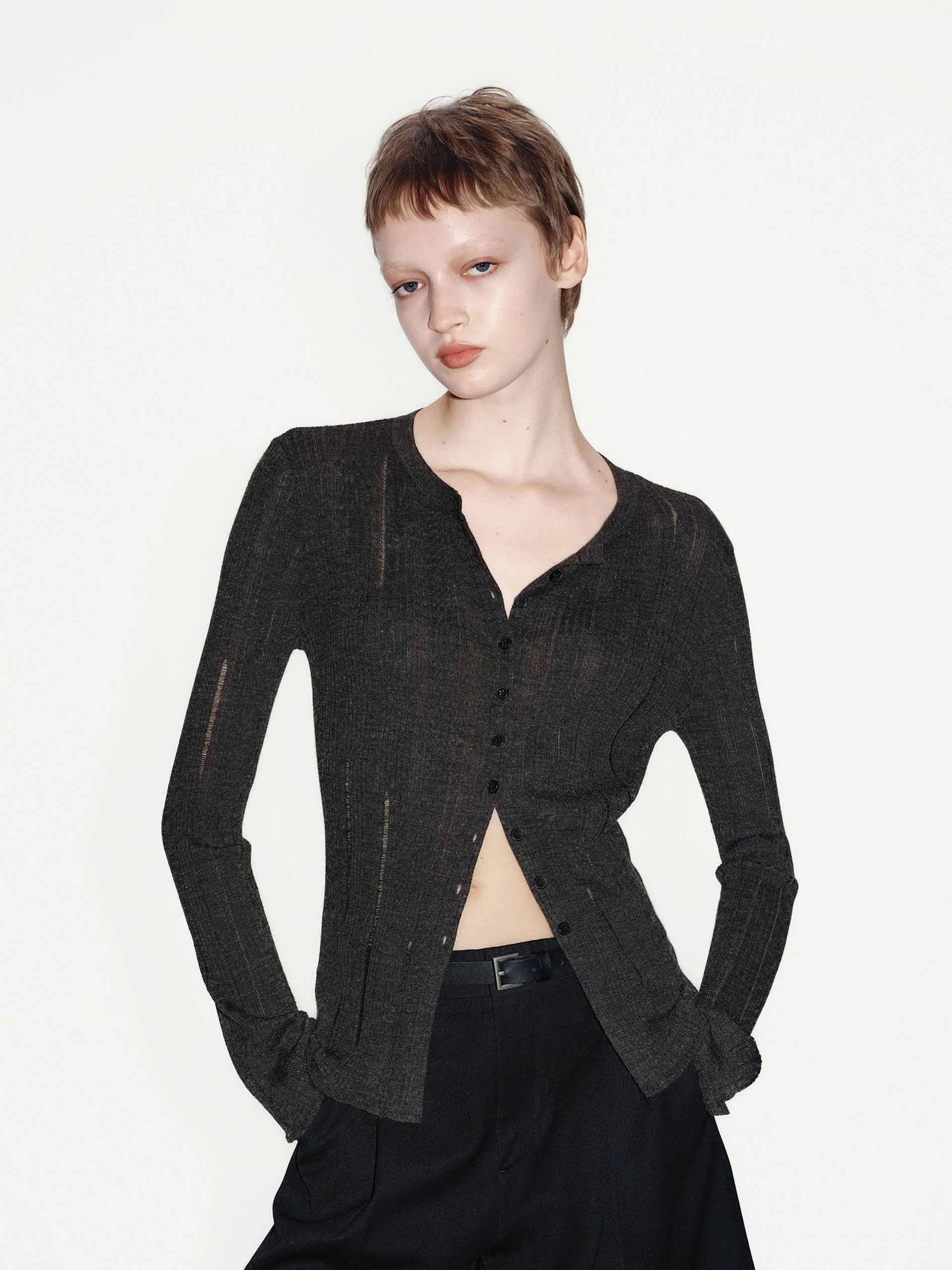Round Neck Knitted Cardigan Soft Knit