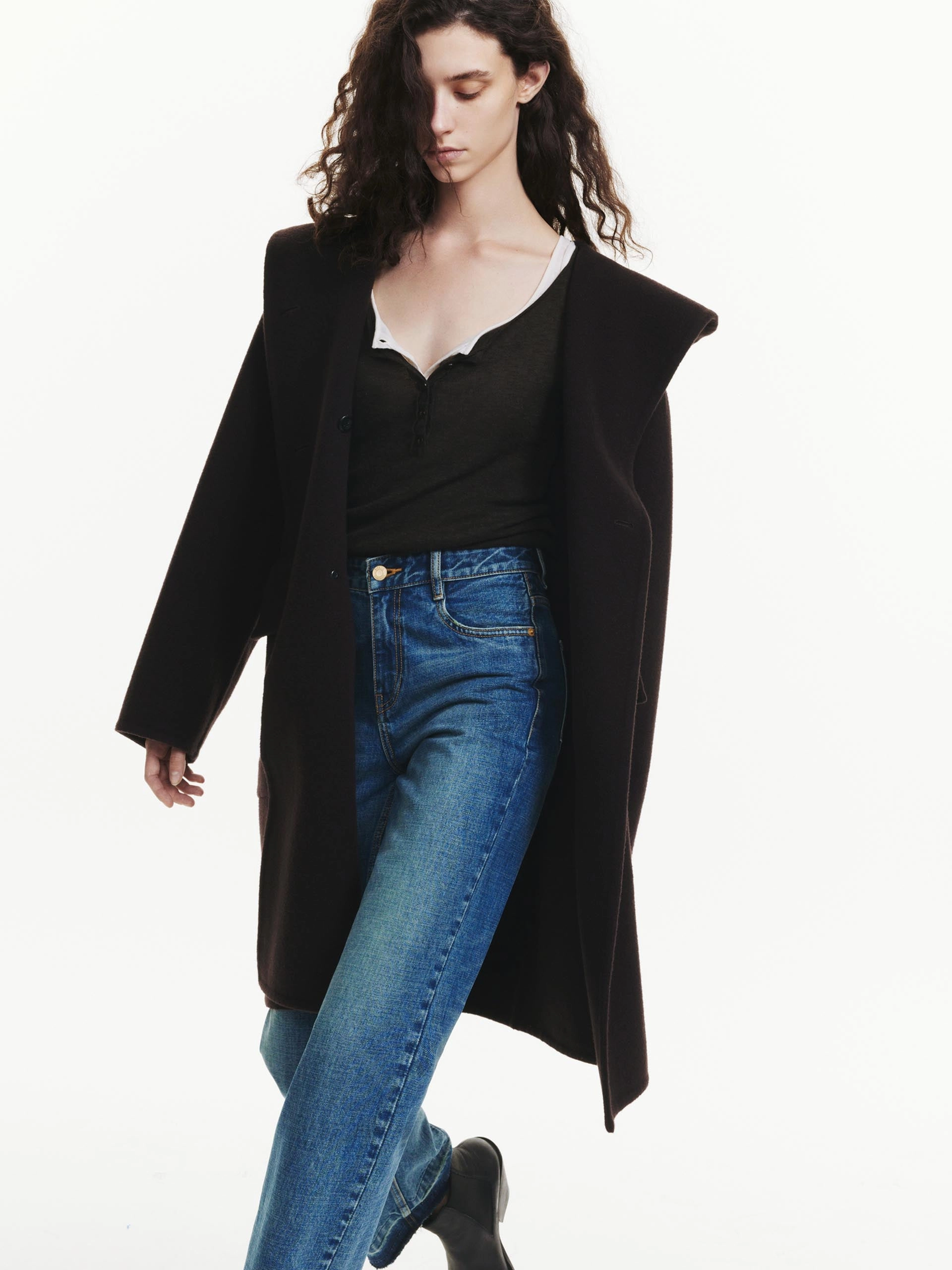 Recycled Polyester Midi Hooded Wool Coat