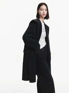 High Tensile Reinforcement Durable Coating Midi Hooded Wool Coat
