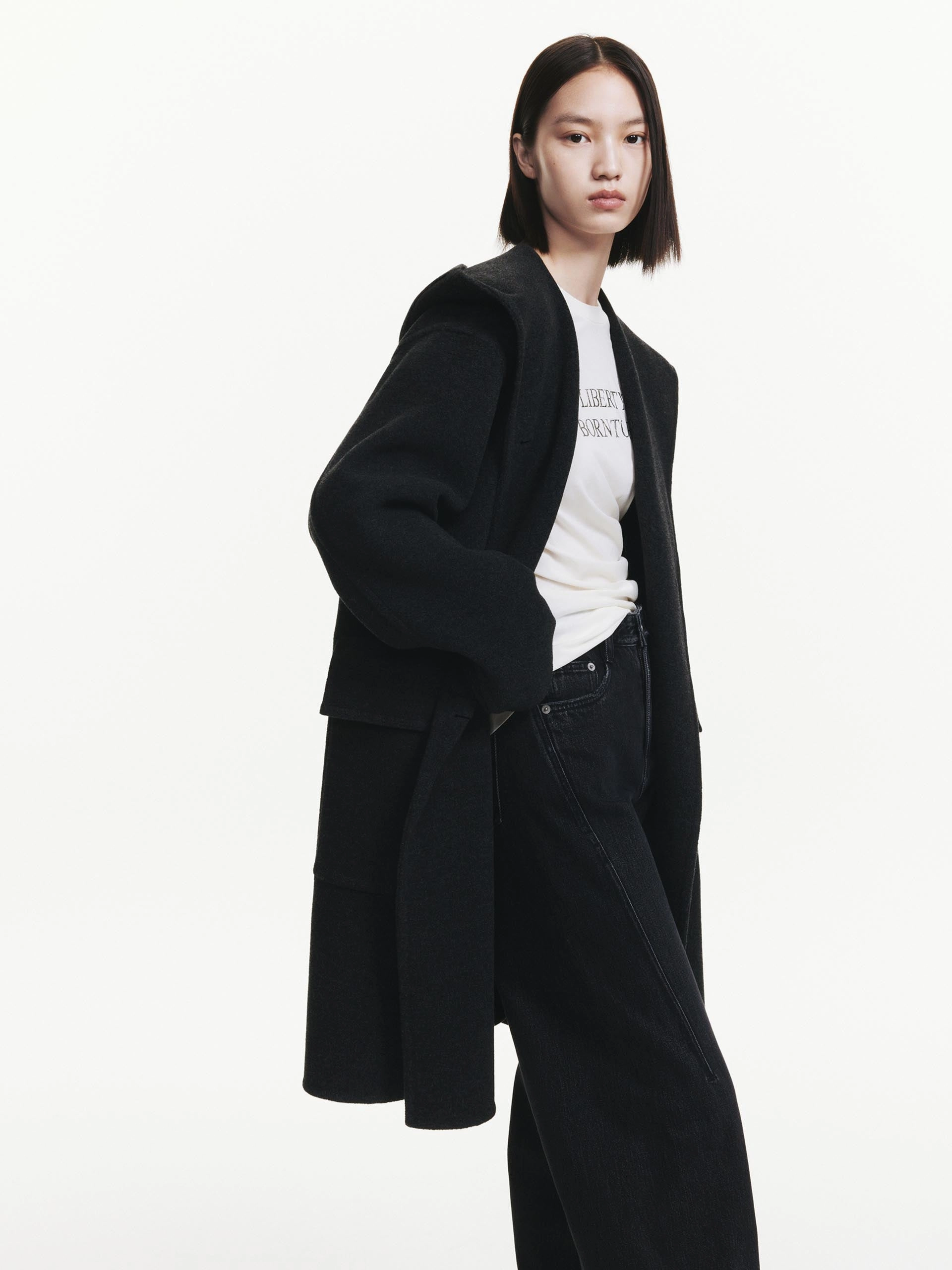 High Tensile Reinforcement Durable Coating Midi Hooded Wool Coat