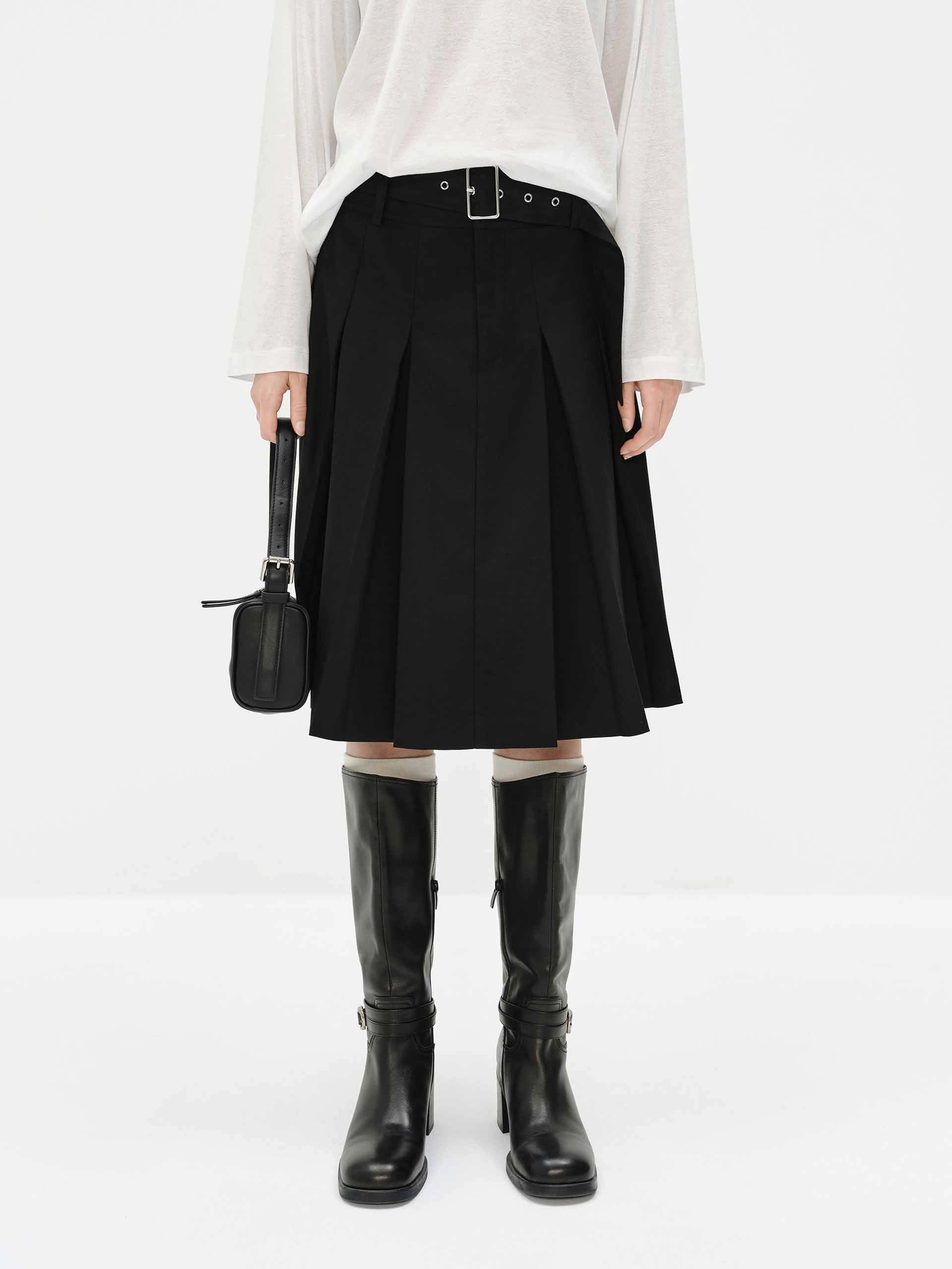 Adjustable loop Midi Length Pleated Skirt