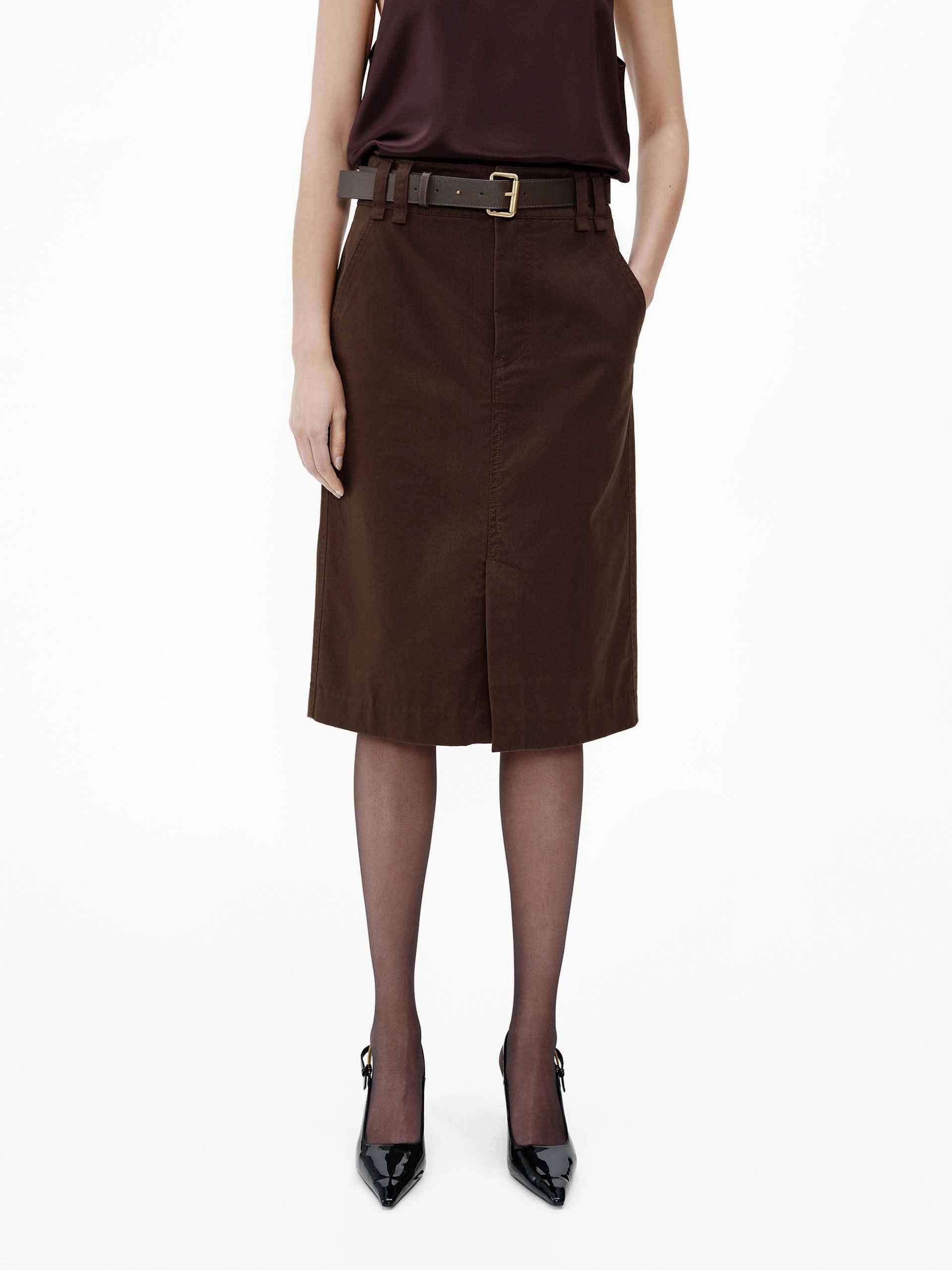 high waisted Midi Length Straight Skirt