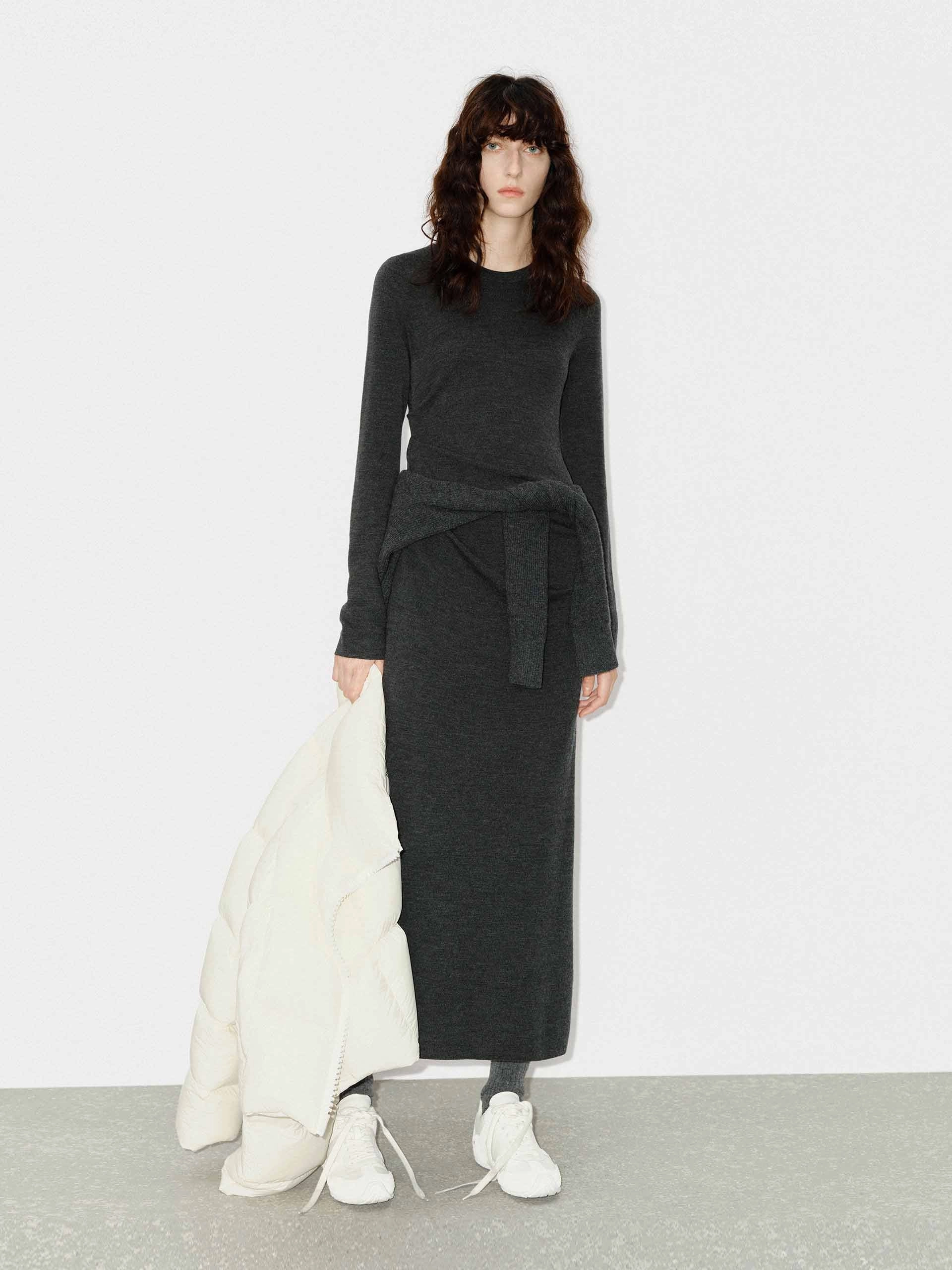 Midi Length Wool Dress Rose Soft Clean Drape