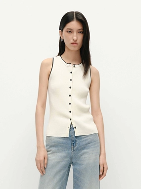 Button Detail Knit Vest Sustainable Waterproofing Layered Collar System
