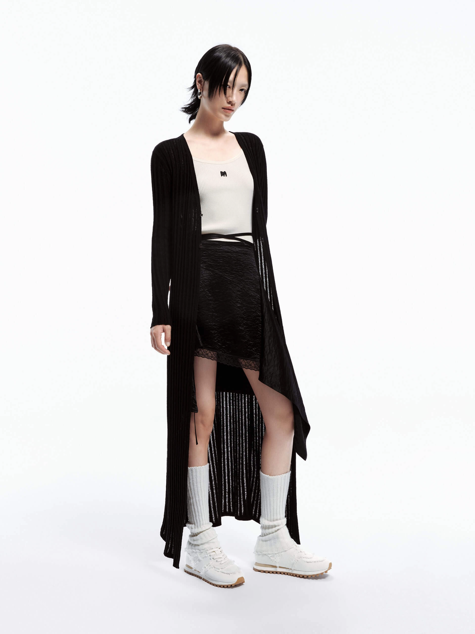 Long Line Knitted Cardigan Hidden Zipper Closure