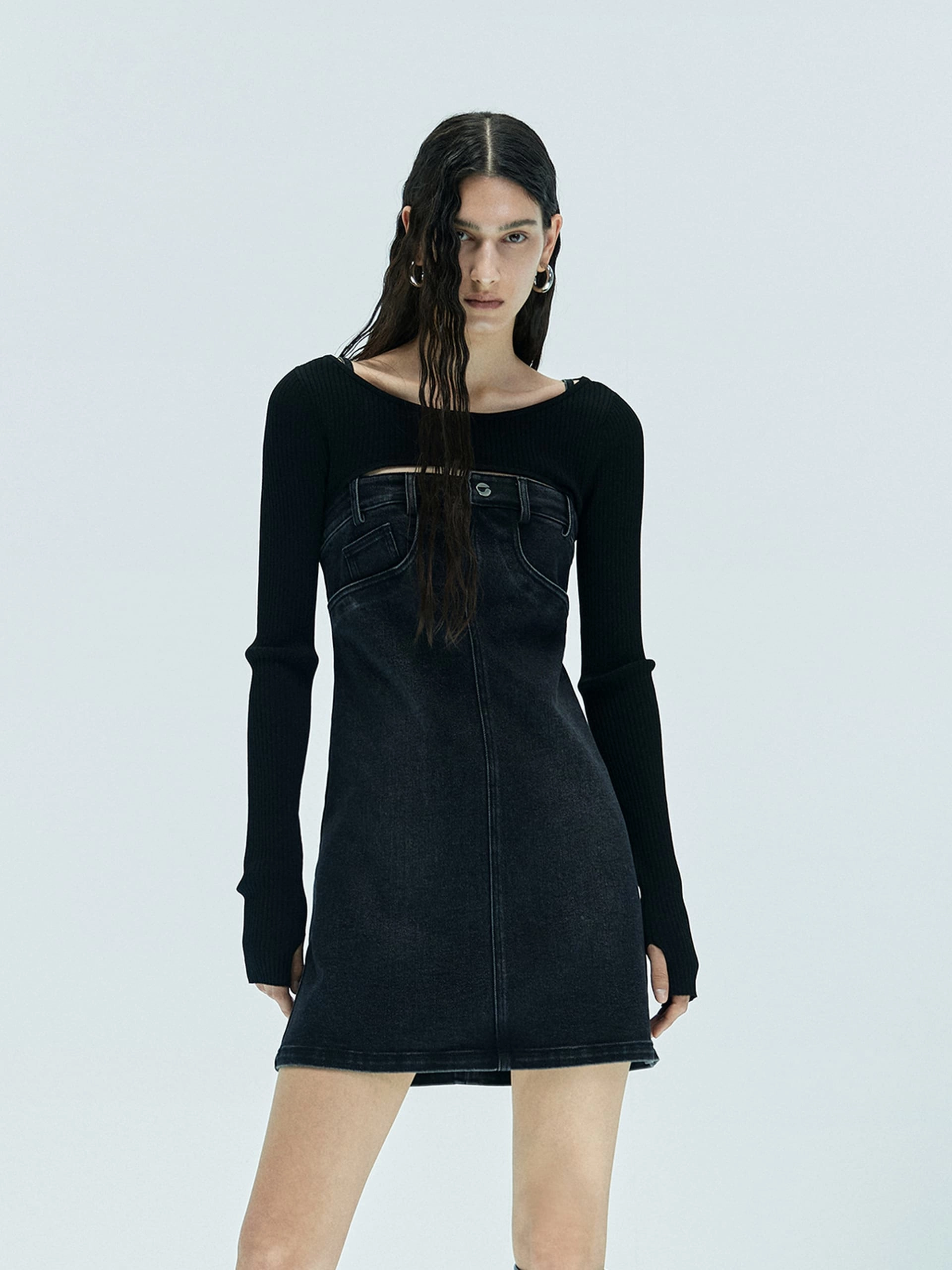 Day To Night Chic and Simple Mini Cut Denim Dress Set