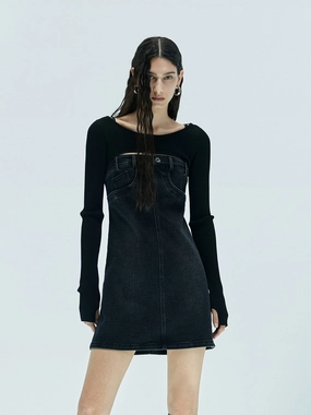 Mini Cut Denim Dress Set Light Fabric