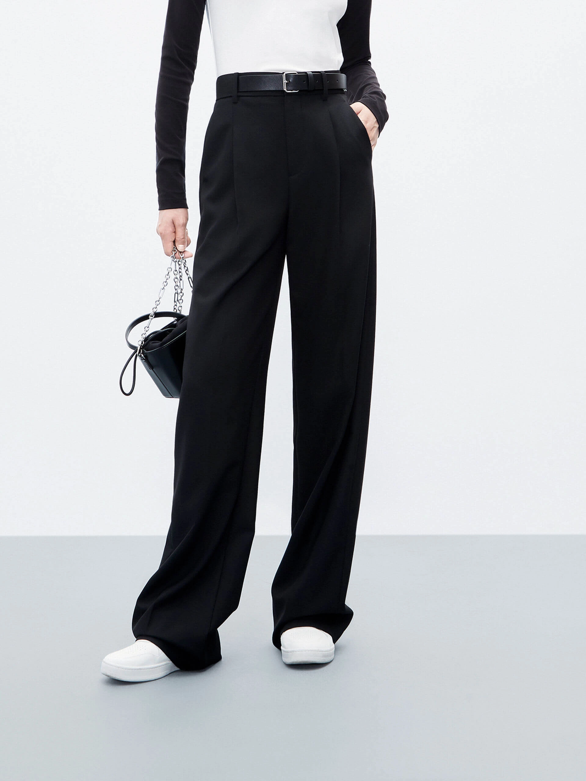 Casual Layering Wool Blend Tailored Pants