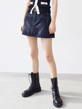 Sleek Cut TaperedLeg A-line Denim Skirt