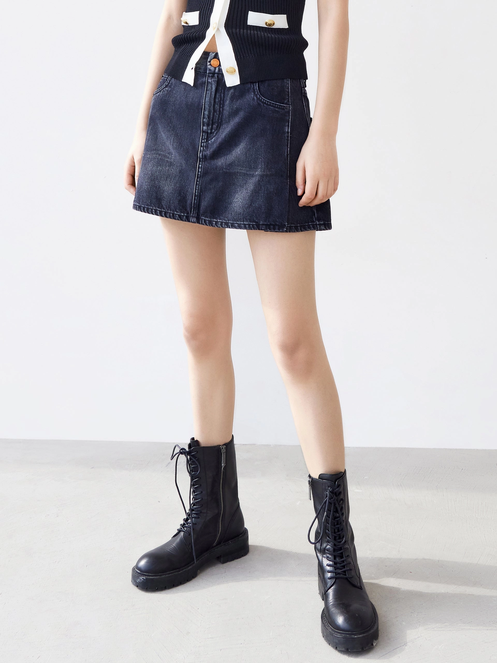 A-line Denim Skirt Outdoor Ready Effortless Style