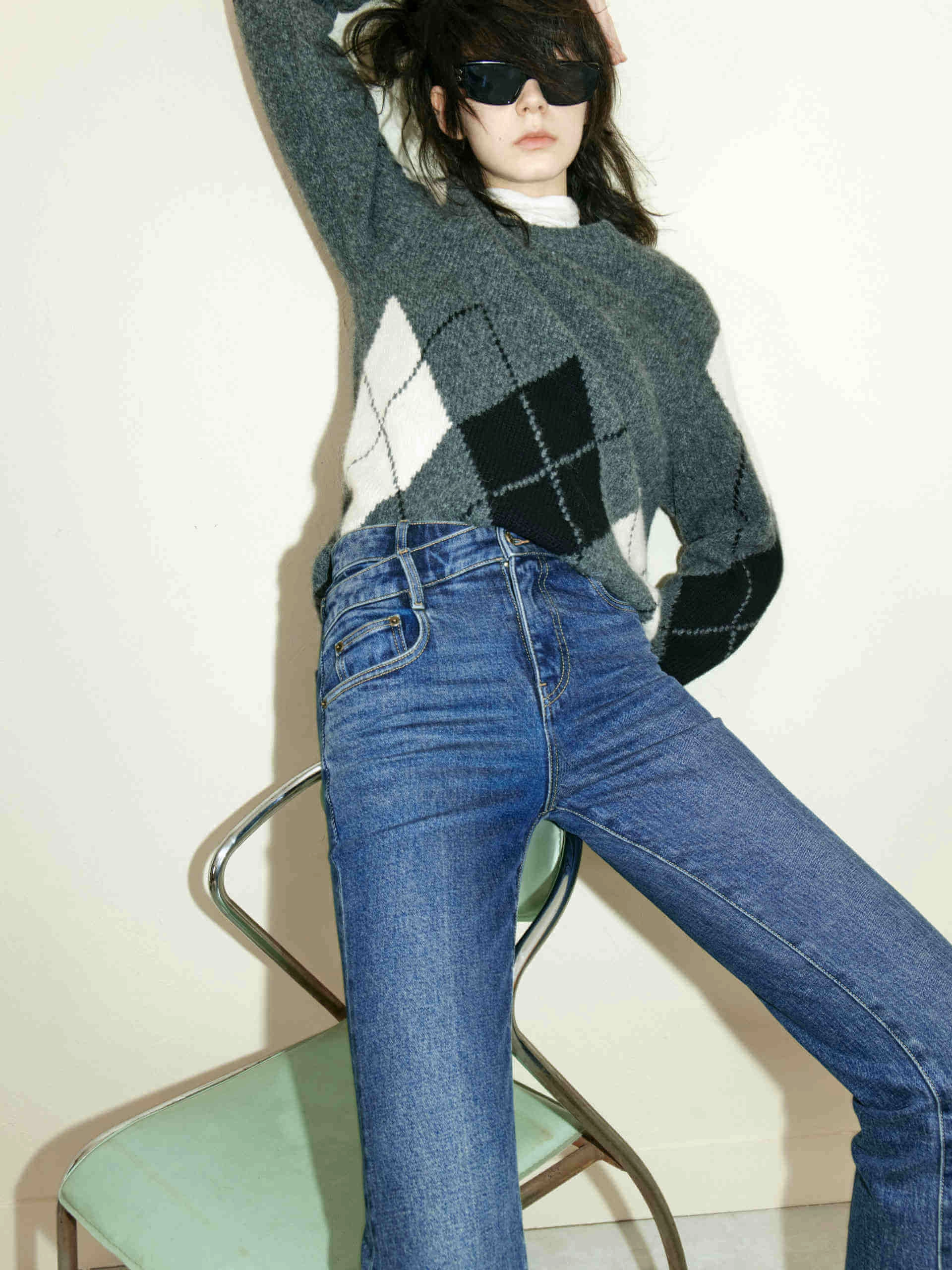 Zero Waste Production Label Argyle Check Knitted Sweater