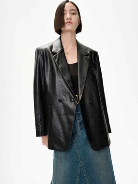 Oversized Faux Leather Blazer MeshVentilation