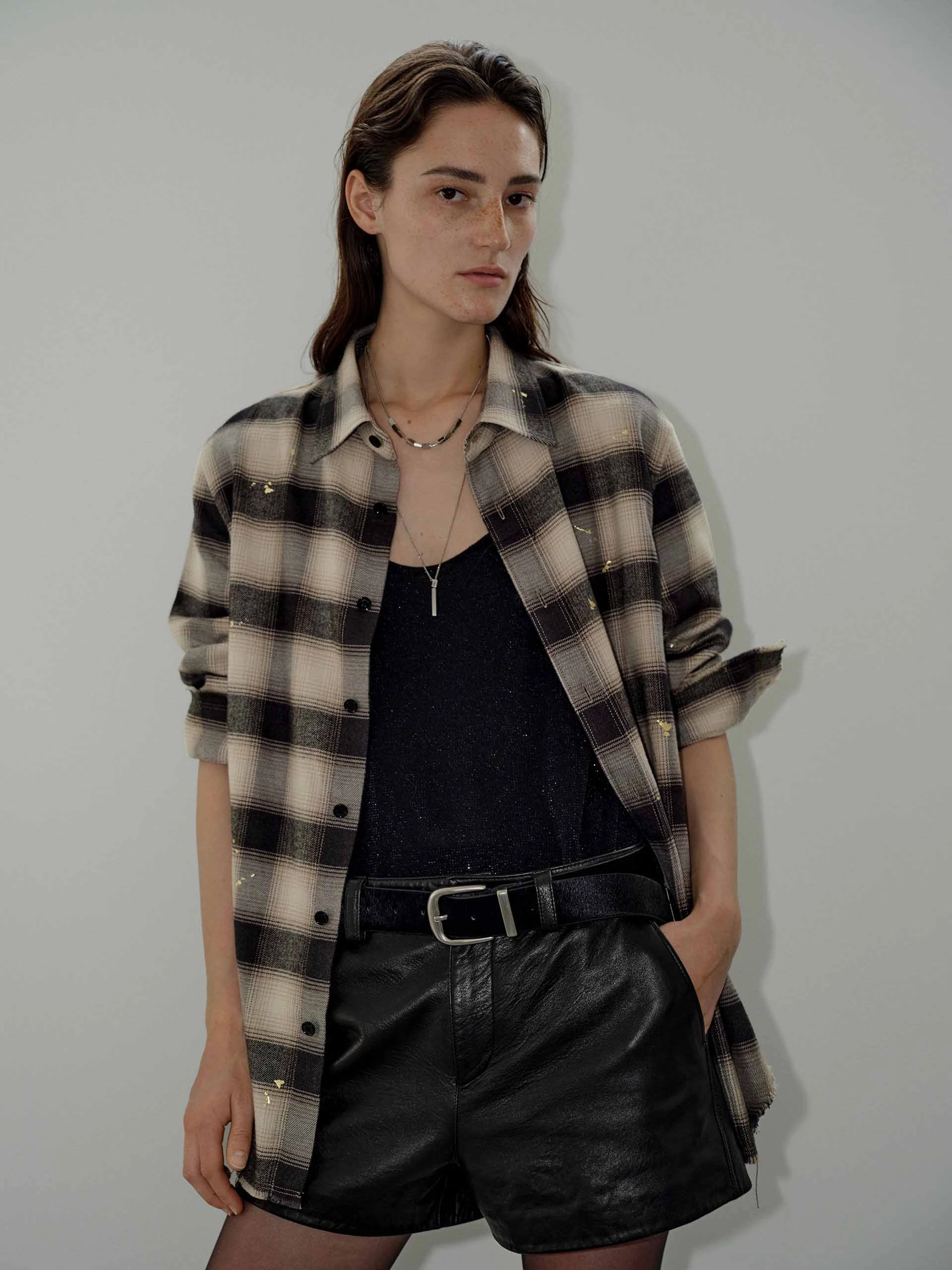 PuckerFree Surface Gold Splatter Plaid Shirt