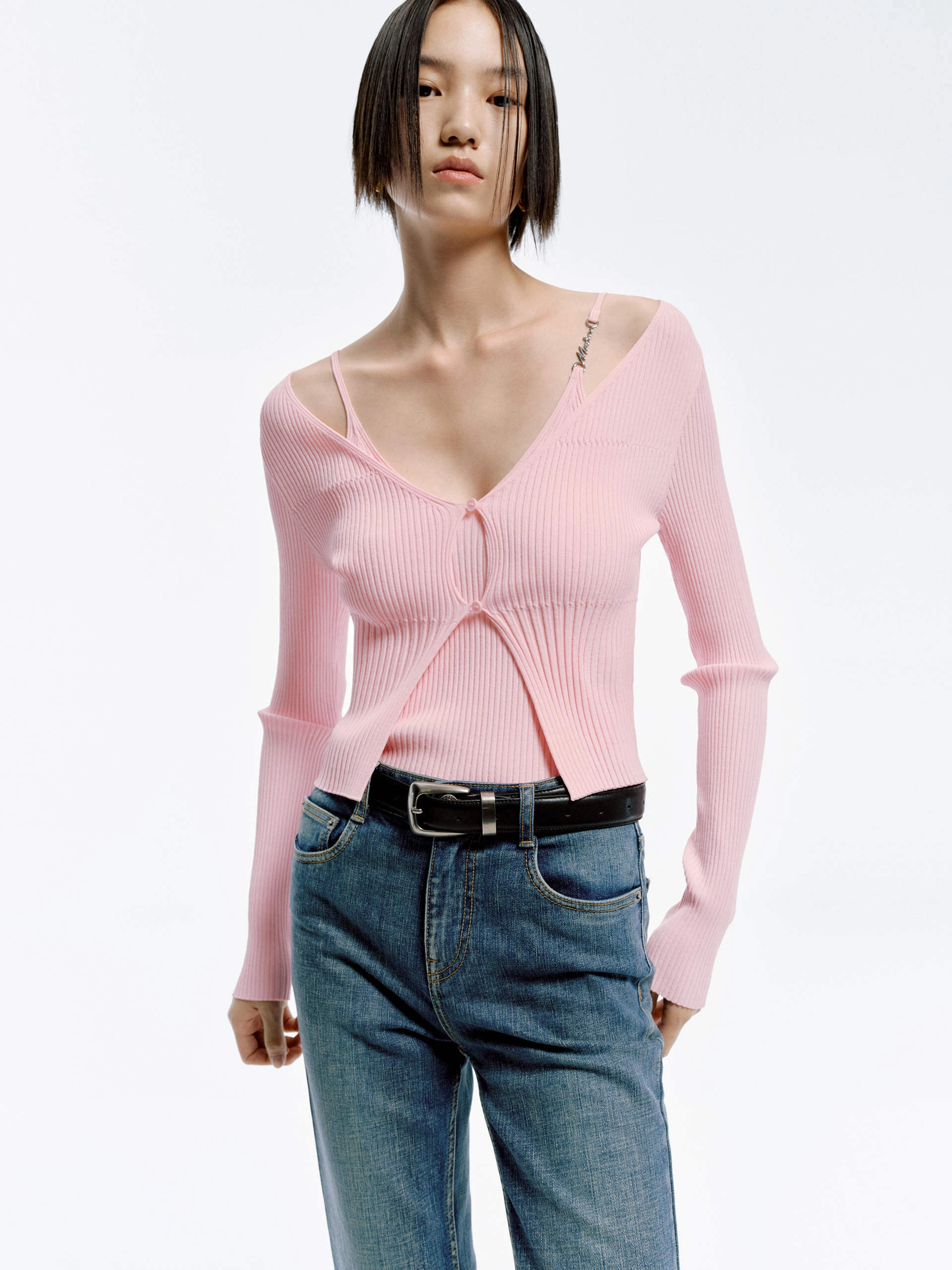 Relaxed Blouse SubtleTexture Ribbed Tank and Cardigan Set