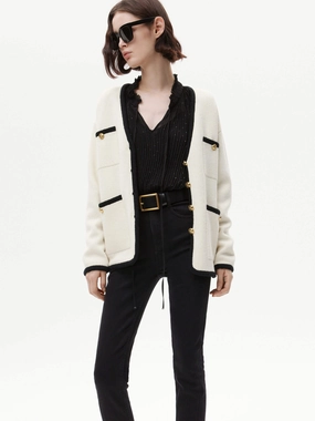 Contrast Detail Pockets Cardigan Reinforced Seam Technique