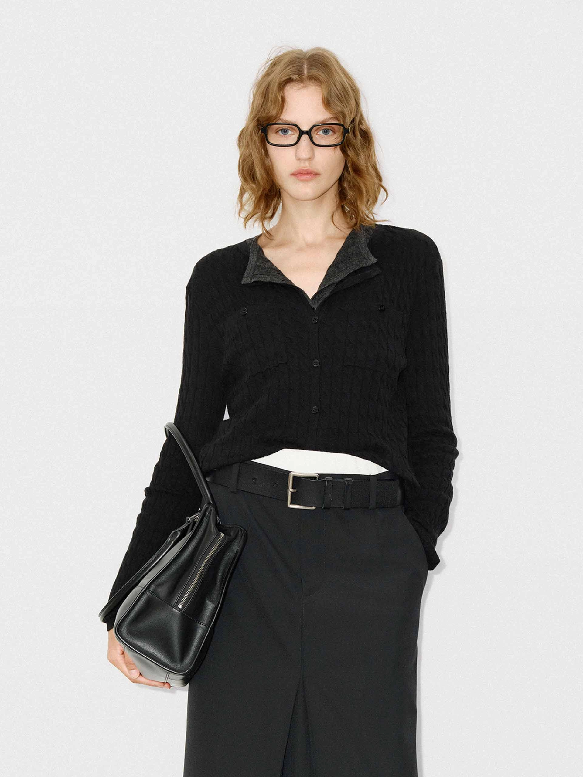 Adjustable Hem Toggles WrinkleResistantTextile Button Closure Wool Cardigan