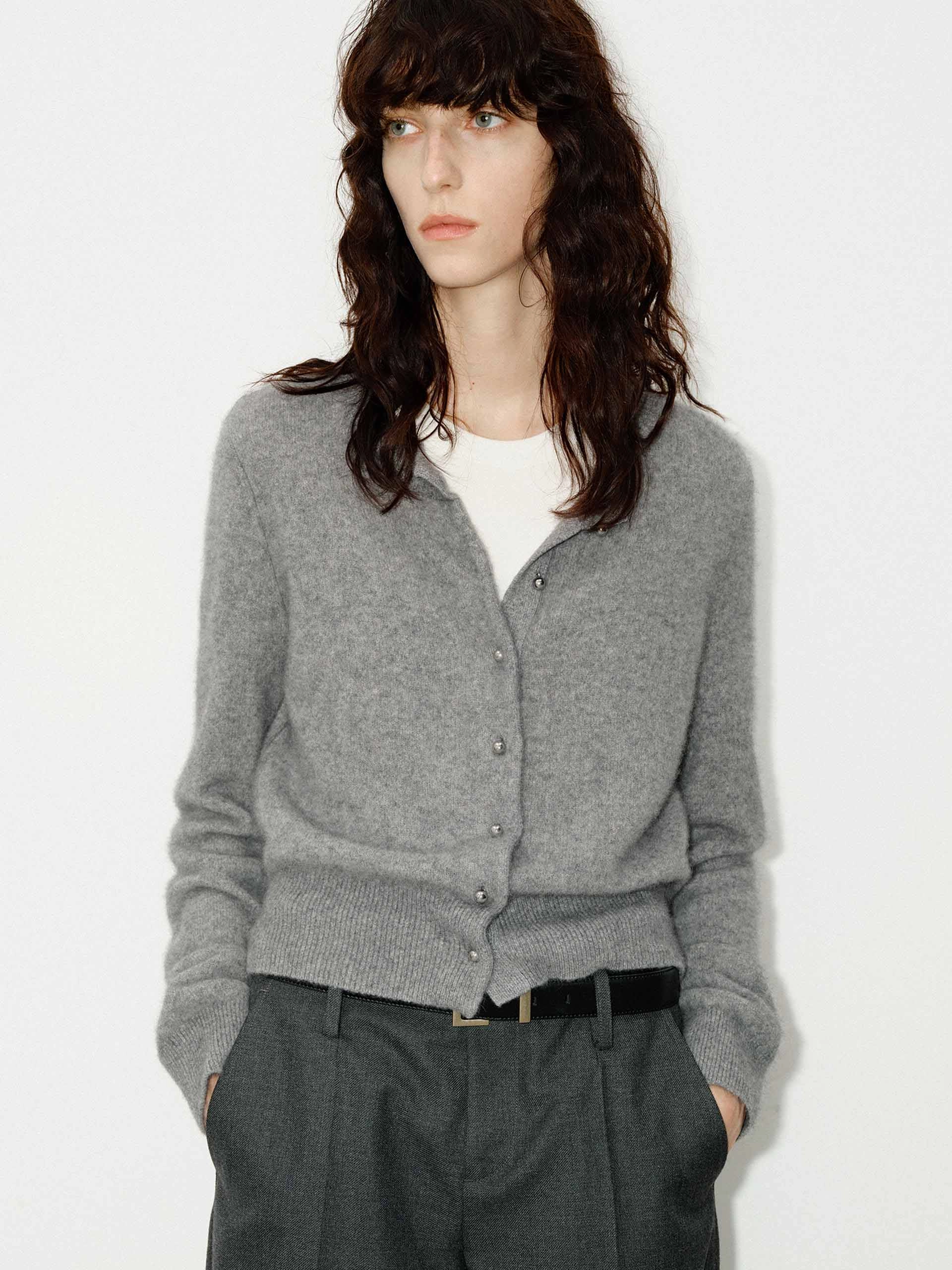Tactile Soft Texture Glow In The Dark Accent Trim Wool Blend Button Cardigan