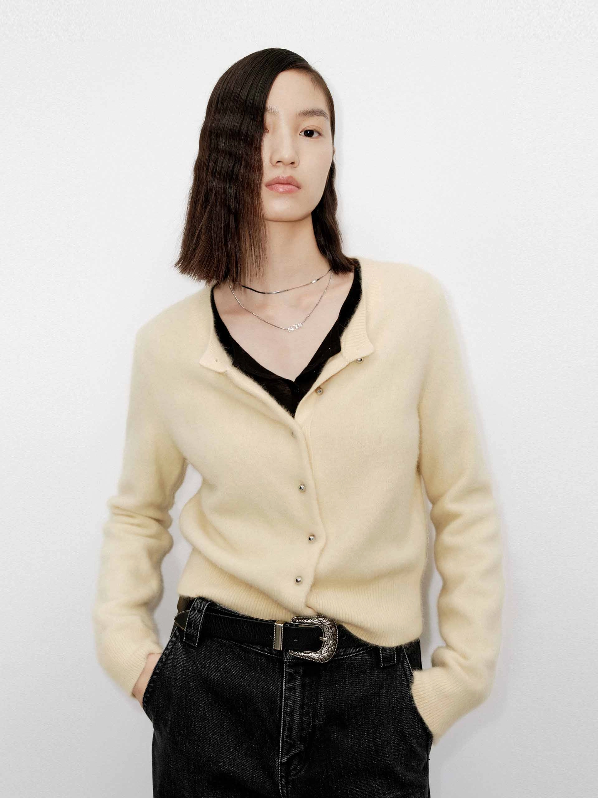 Wool Blend Button Cardigan Oversized Collar
