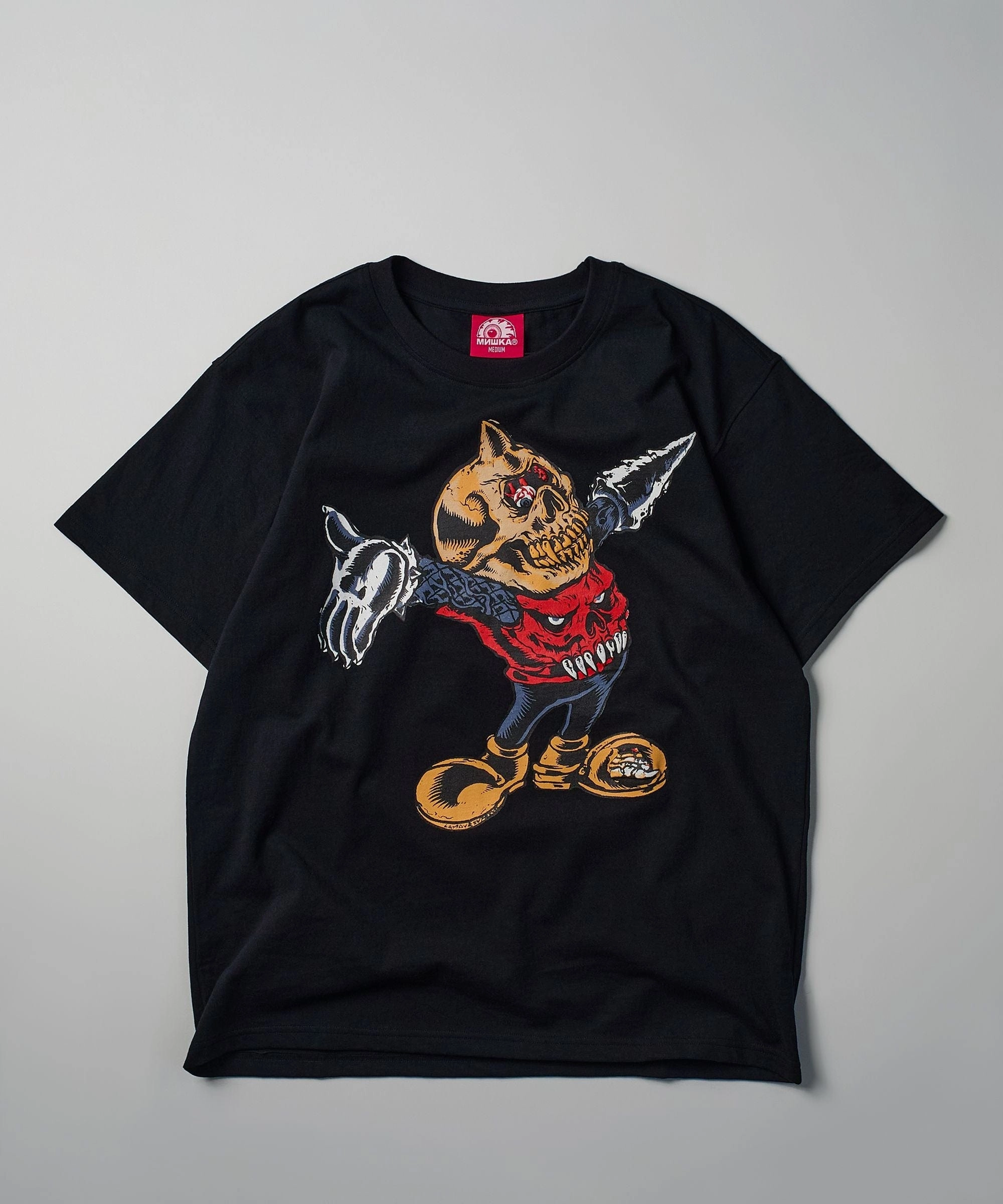 Drop Shoulder Mishka Cyco Bootleg Embroidered Short Sleeve Tee - Black