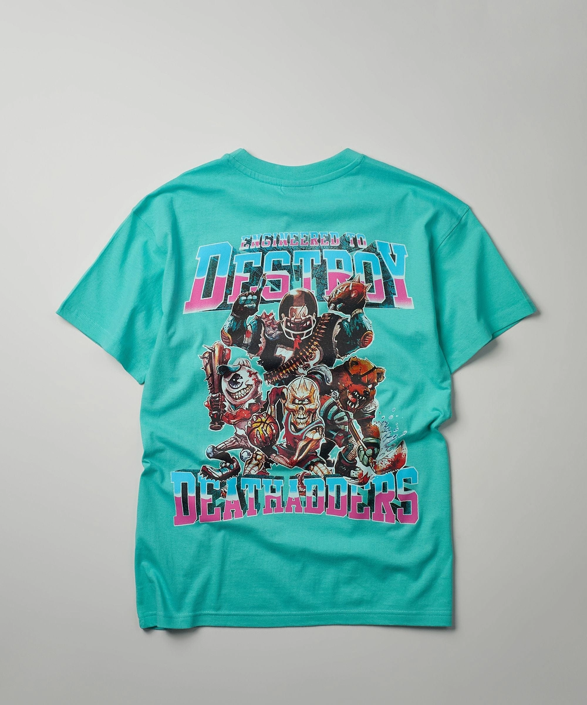 Durable Hem Stitching Mishka Death Adders Embroidered Short Sleeve Tee - Light Blue
