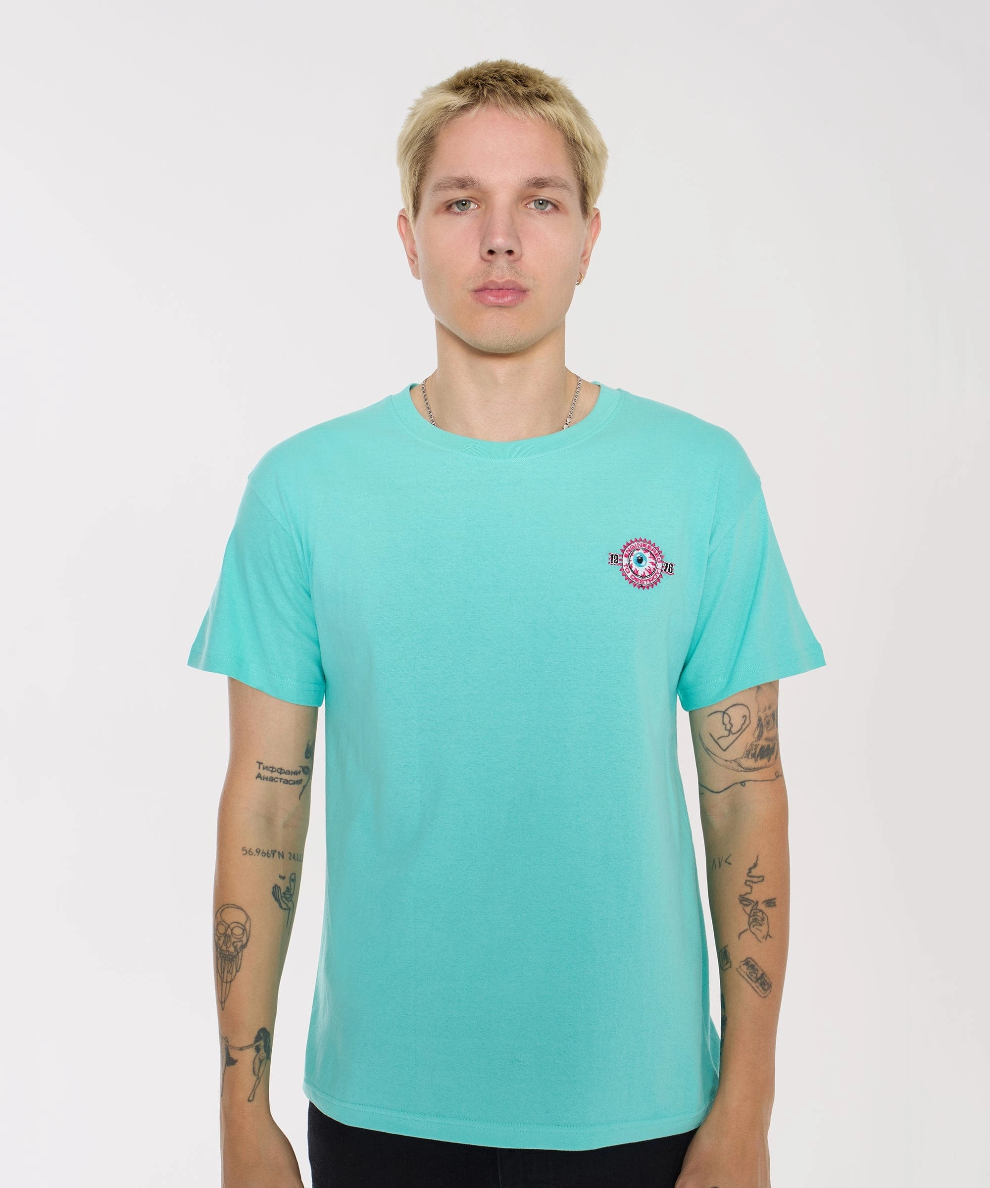 Mishka Death Adders Embroidered Short Sleeve Tee - Light Blue Simple Style