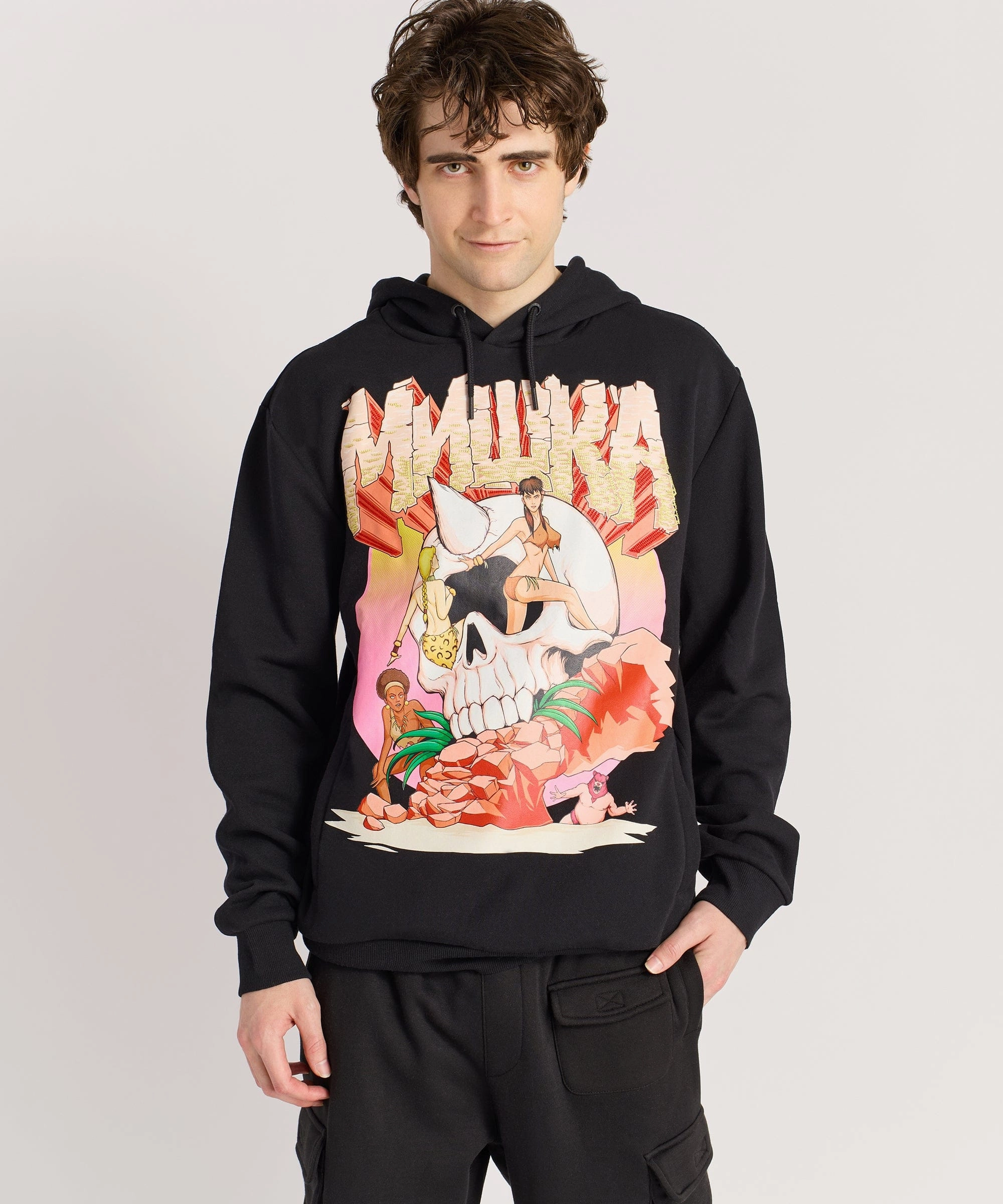 Mishka Graphic Print Embroidered Hoodie - Black Anti Fade Technology Convertible Sleeve Adaptation