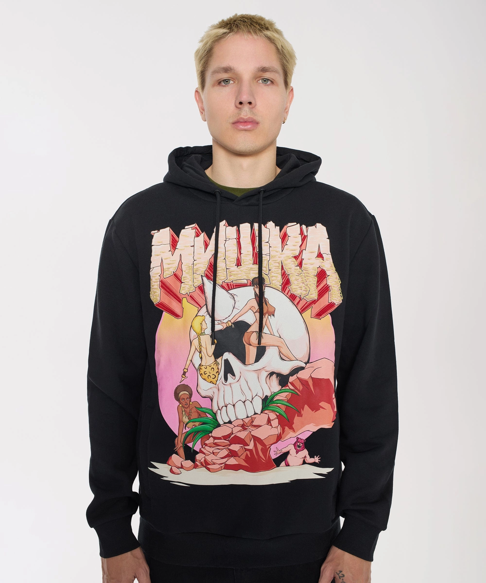 UV Protection MoistureWicking Mishka Graphic Print Embroidered Hoodie - Black