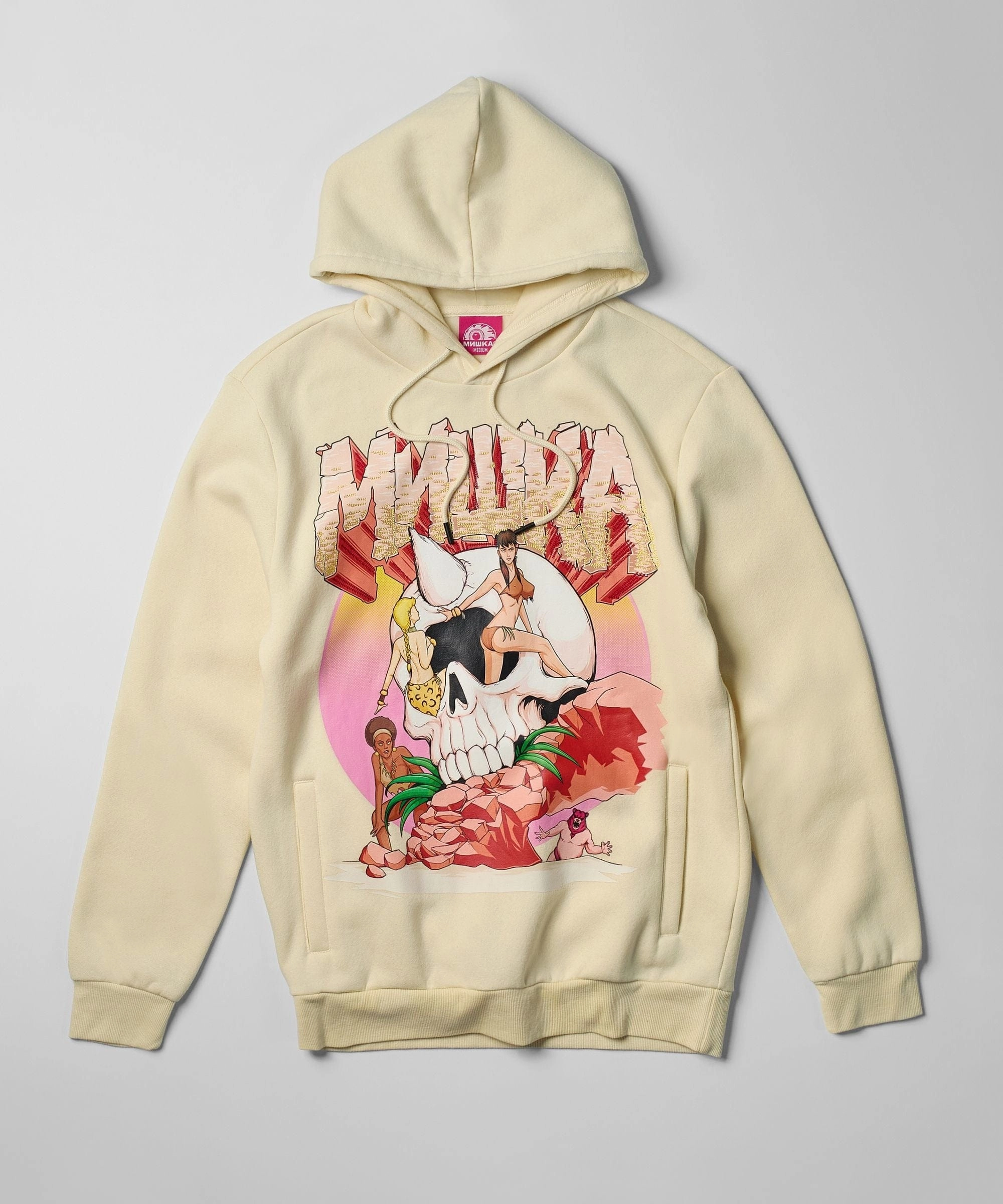 FourWayStretch Bonded Seam Tape Mishka Graphic Print Embroidered Hoodie - Khaki