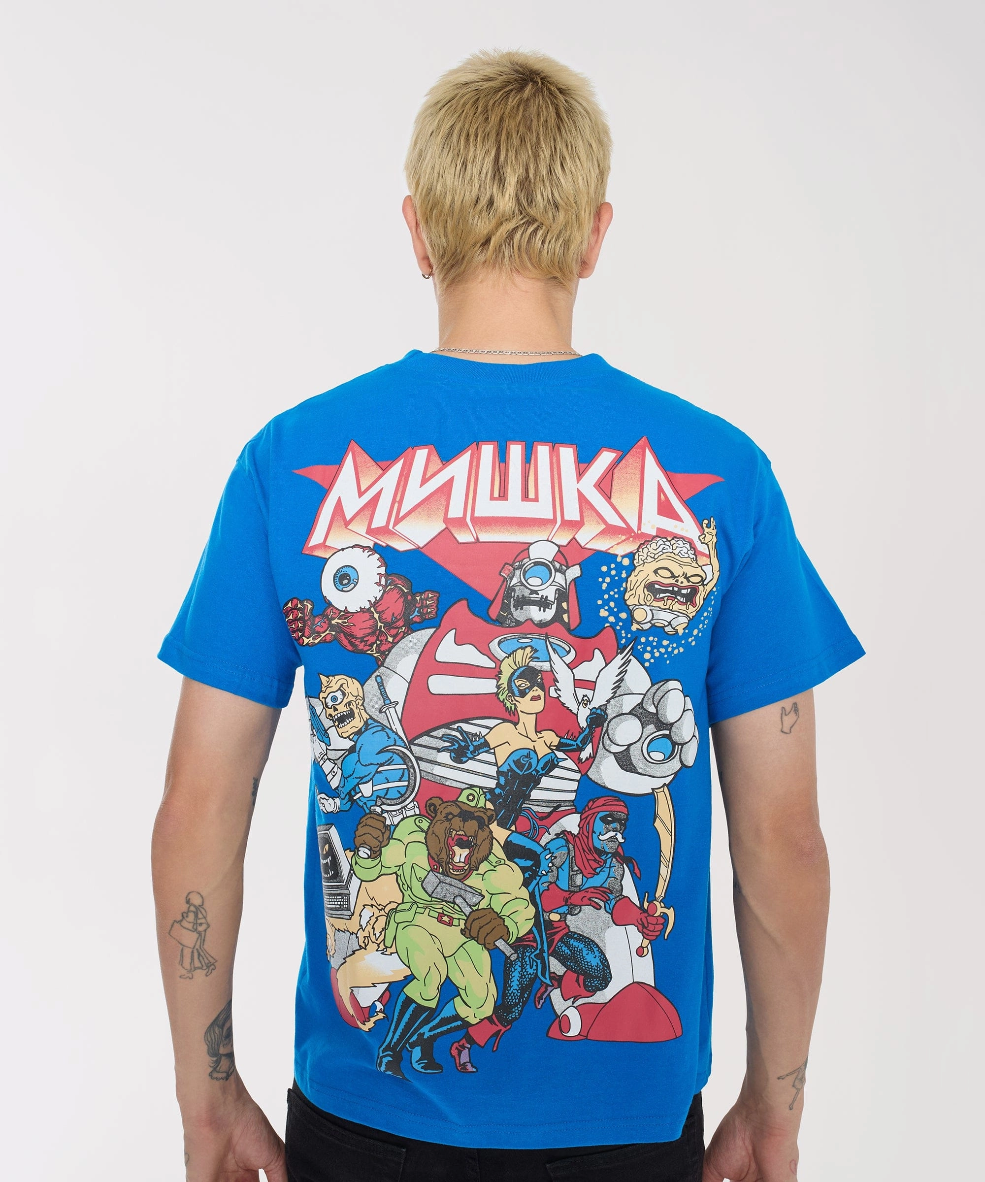 StainResistantFinish Durable Color Retention Mishka Logo Keep Watch Short Sleeve Tee - Blue
