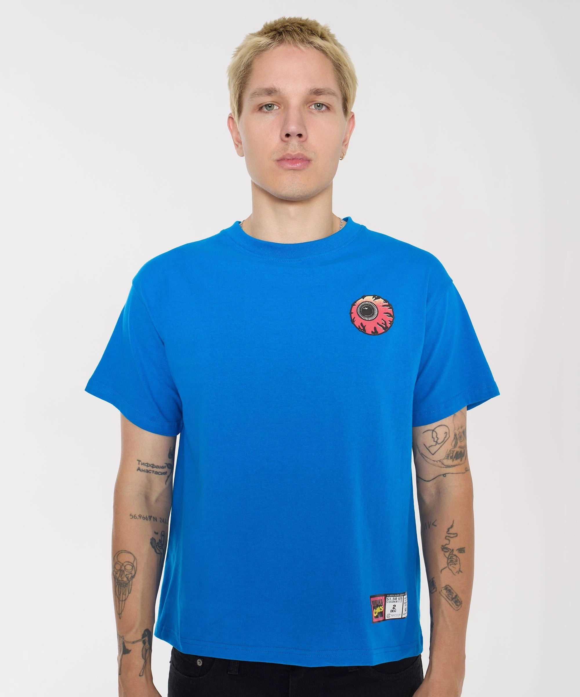 Mishka Logo Keep Watch Short Sleeve Tee - Blue Thermal Regulation System Stretch Fit