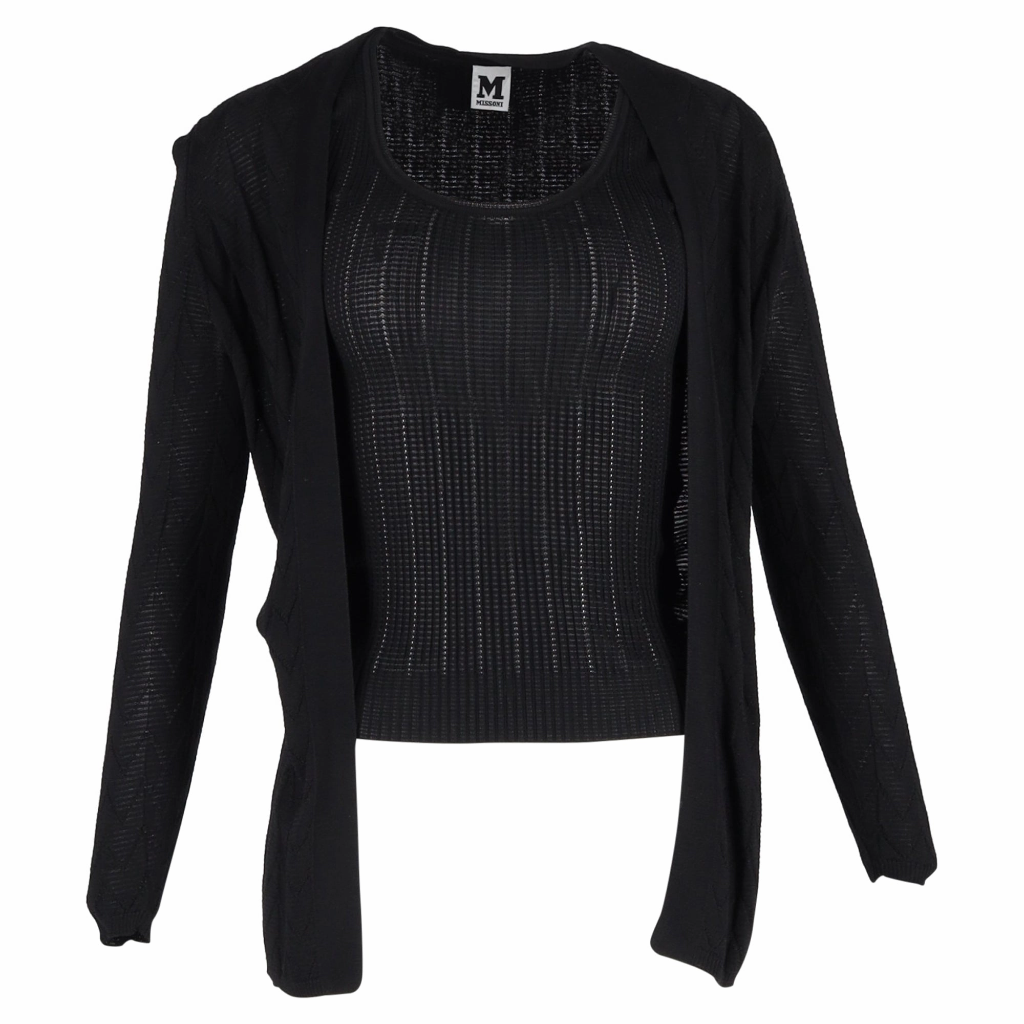 Fashion Knit Layer Missoni Cardigan and Camisole Twinset in Black Wool