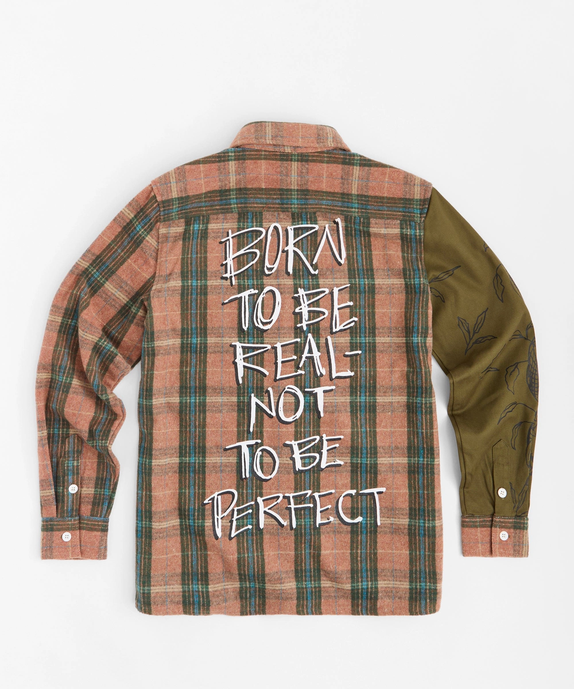 Sporty Style Mixed Material Flannel Shirt - Brown