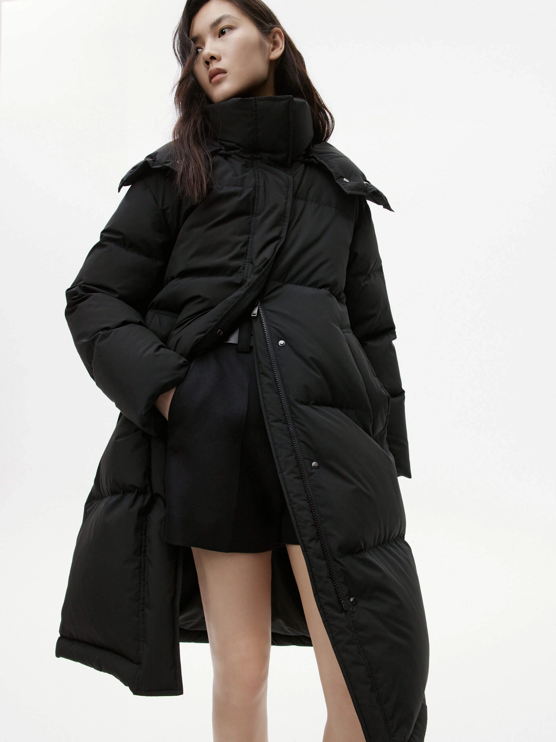 Hooded Quilted Down Coat Minimal Detailing
