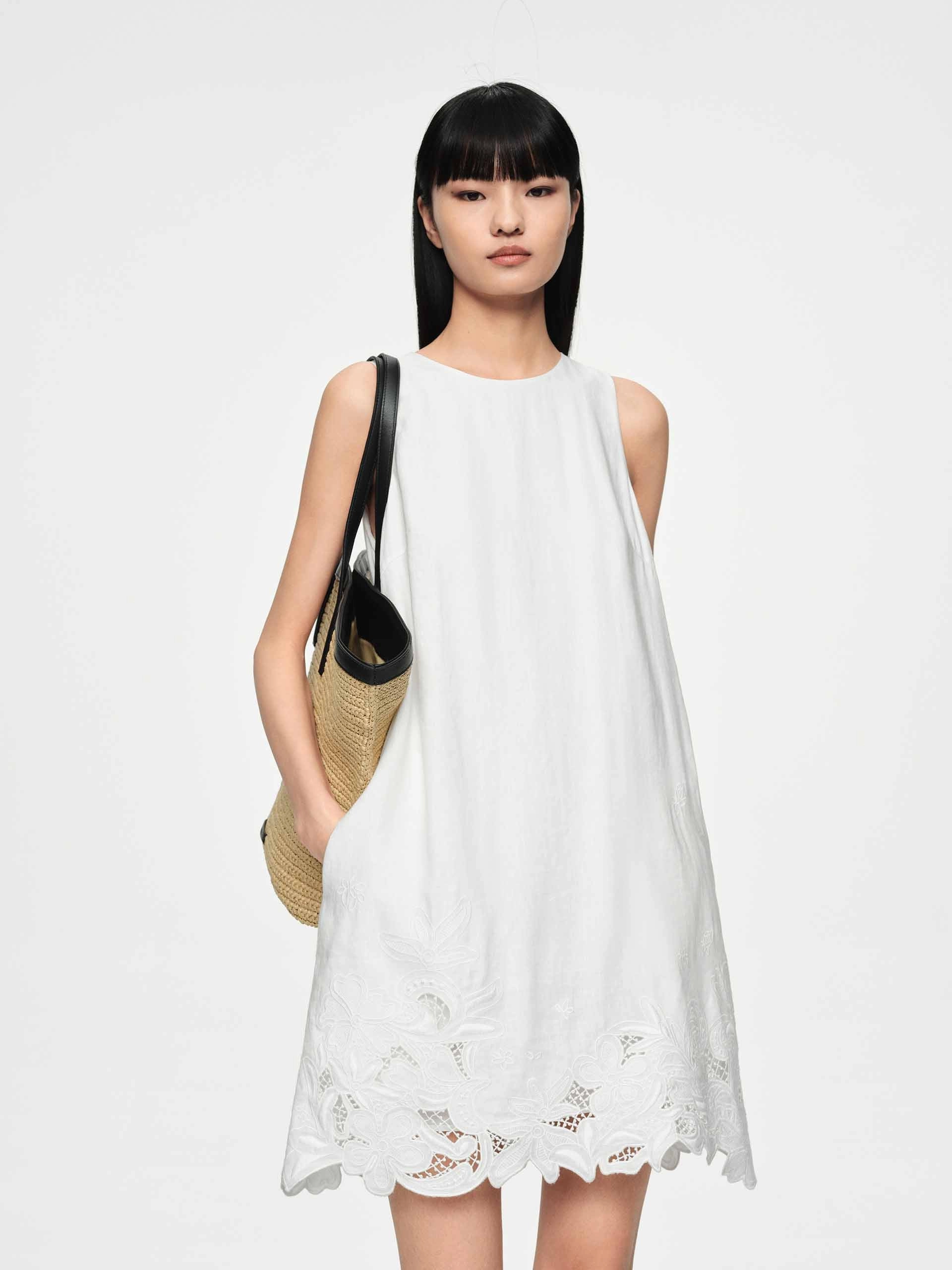 Breezy Fit Linen Blend Embroidery Dress