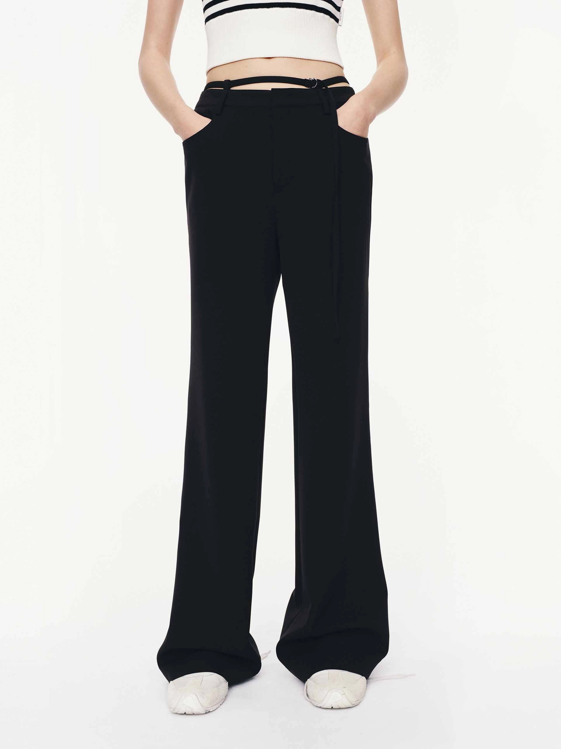 Tie Waist Flared Pants Stain Release Finish Non Tapered Leg