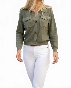 Perforated Knit Cardigan In Khaki Cozy Essential