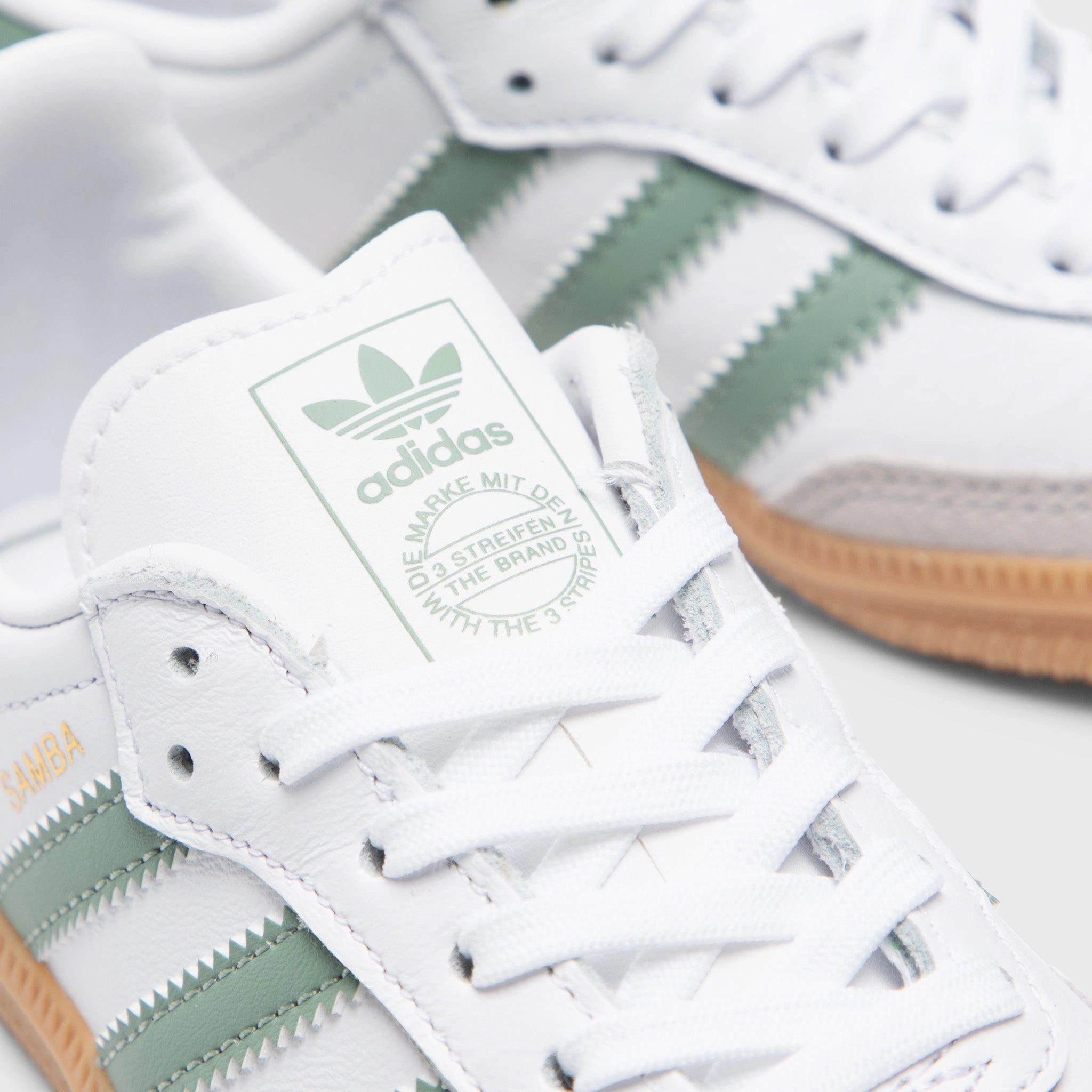 Reinforced Eyelets Design adidas Children's Samba OG Footwear White / Silver Green - Gum