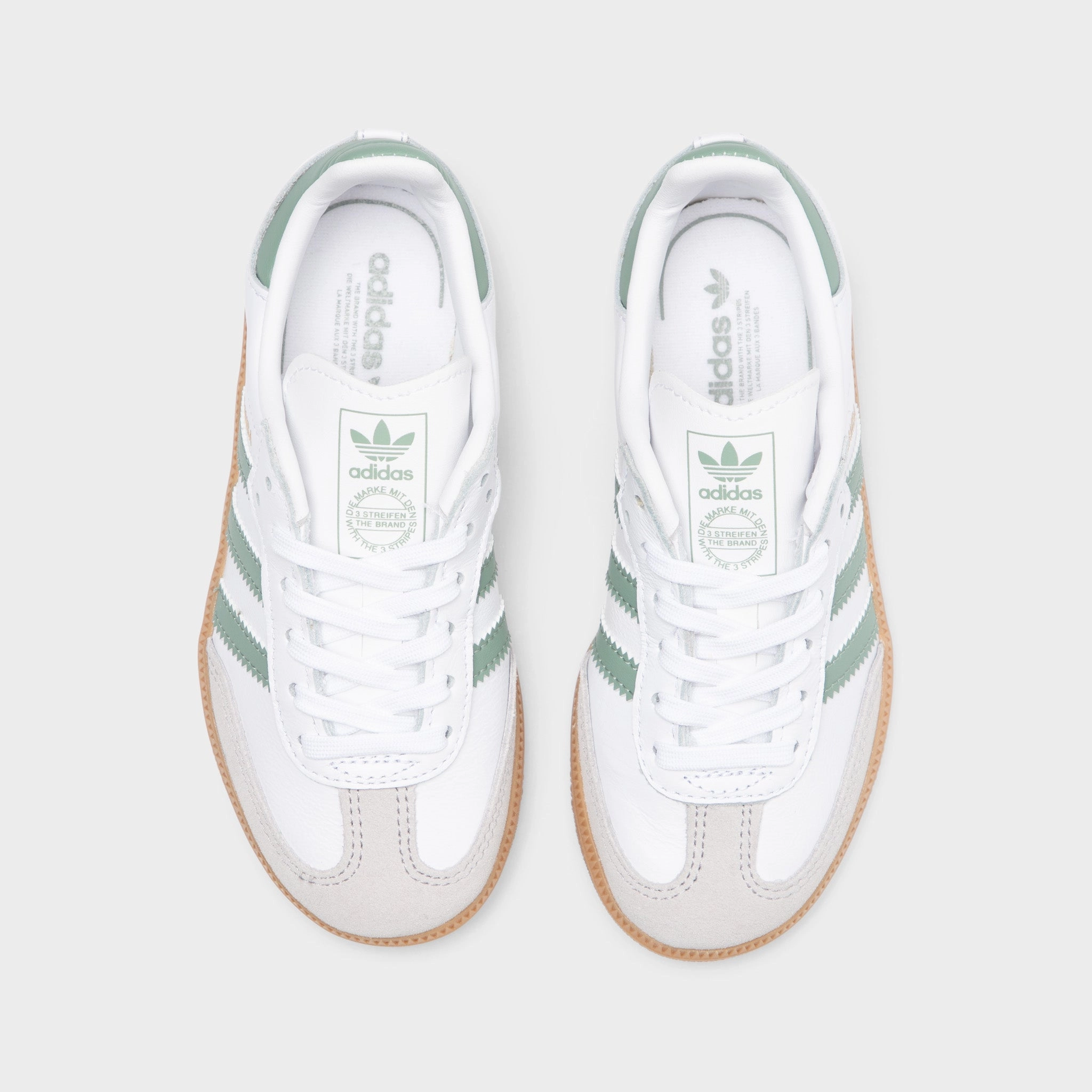 adidas Children's Samba OG Footwear White / Silver Green - Gum Rubberized Heel