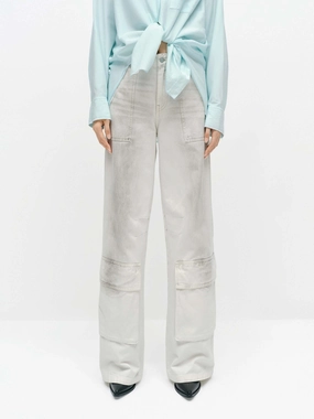Sprayed Detail Cargo Jeans Morning Stroll Professional Wear Brunch Outfit Garment Dyed Technique