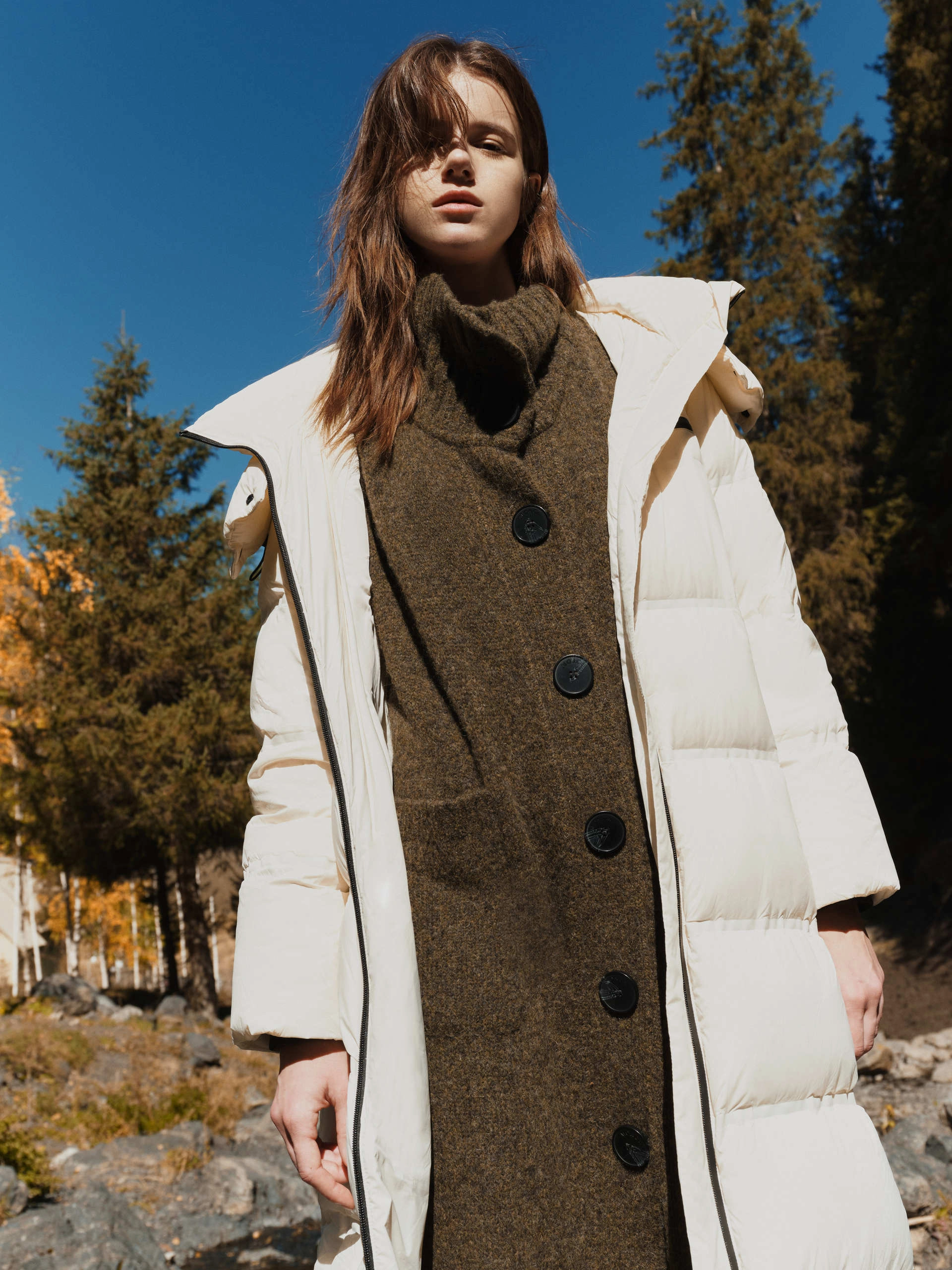 Smart Casual Piece Stretch Fabric Belt Down Puffer Coat