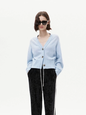 Multi Panel Cut Ribbed Trim Cropped Cardigan