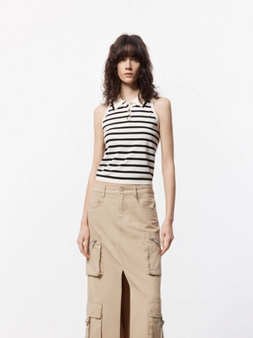 Striped Pattern Knit Top Stretch Technology Wrinkle Resistant Finish