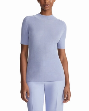 Lafayette 148 New York Ribbed Stand Collar Silk-Blend Sweater Cable Stitch